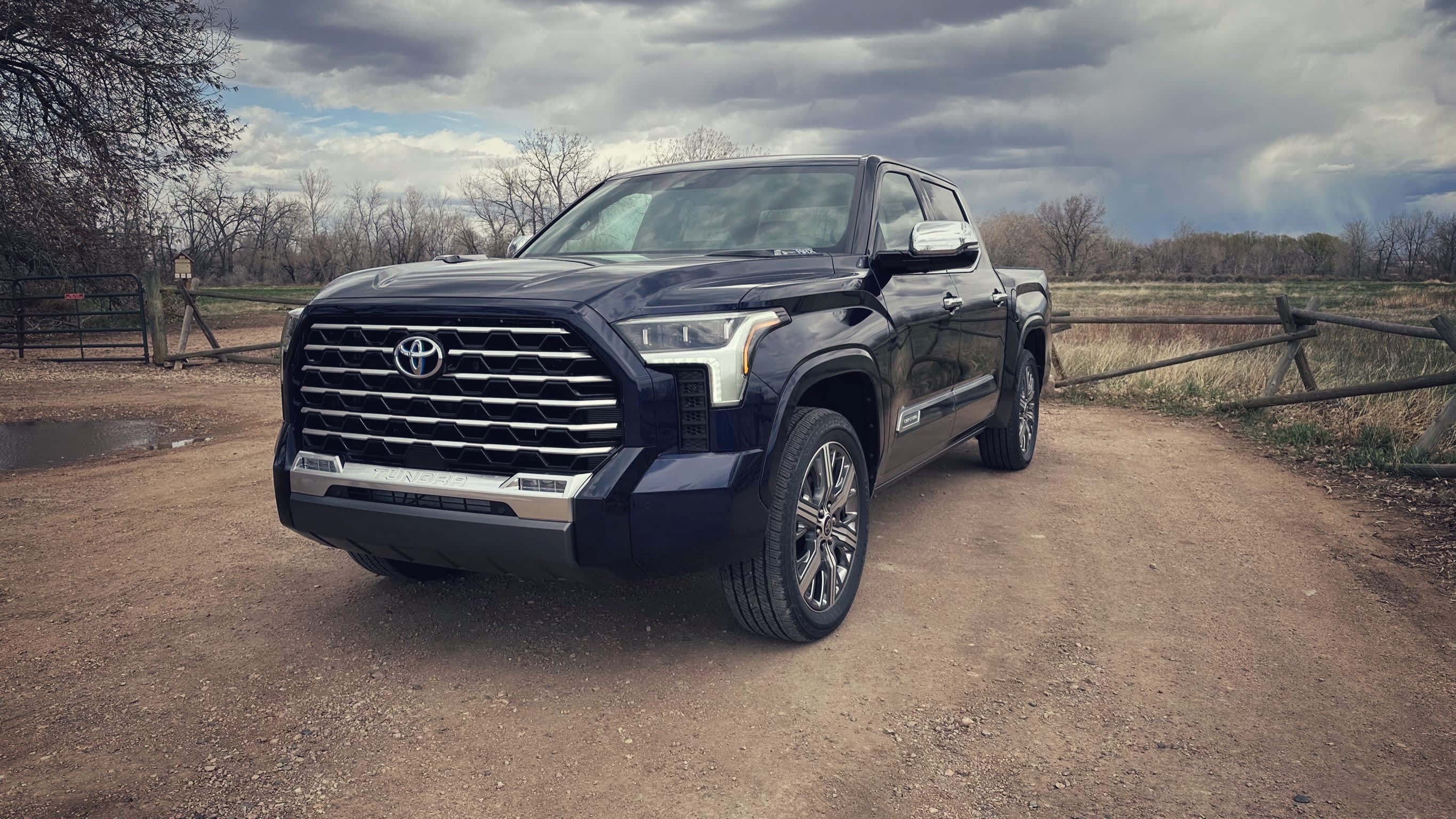 exterior of the 2023 Toyota Tundra I-FORCE MAX Capstone as seen from the front and left side