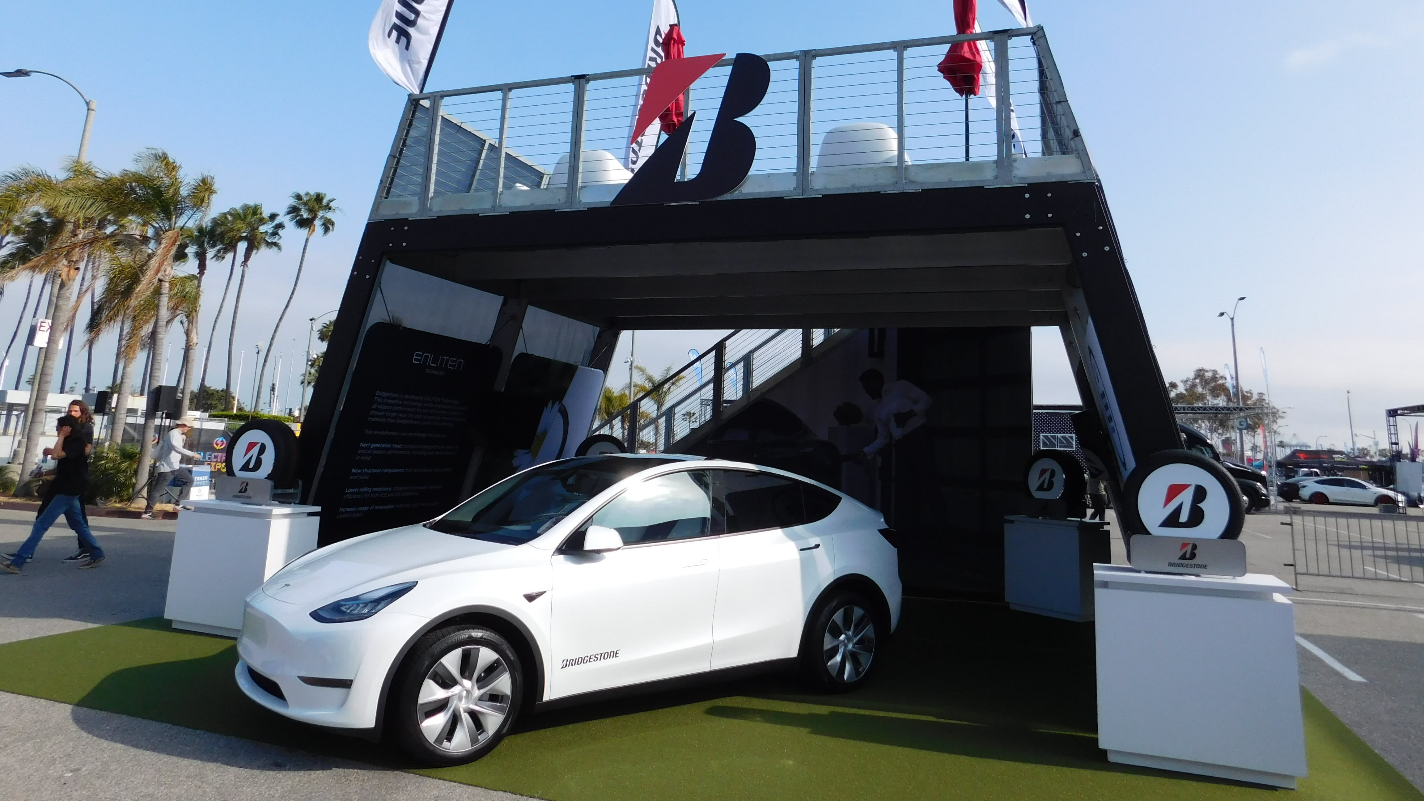 Our Tesla for the day - outfitted with Bridgestone Turanza tires.