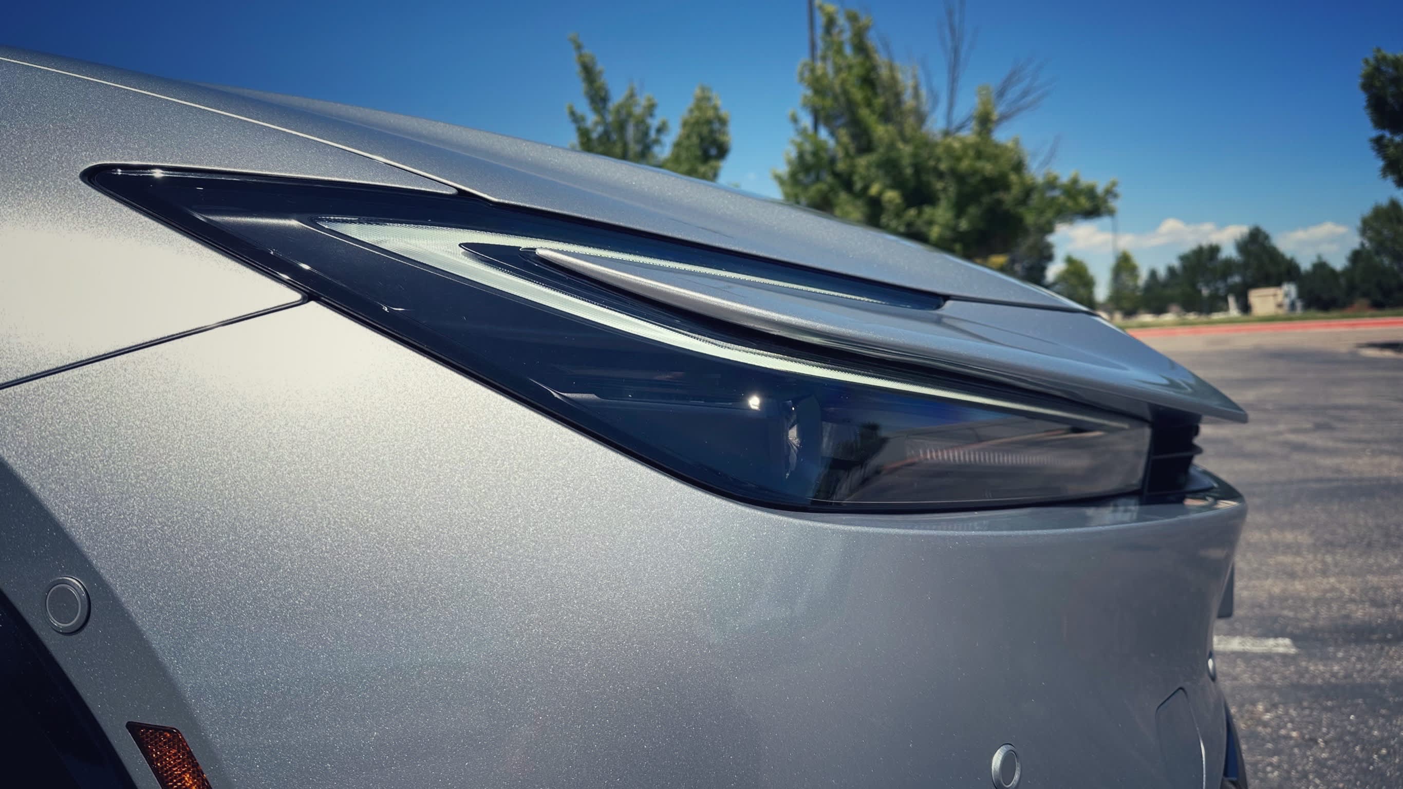 a closeup of the Prius headlight
