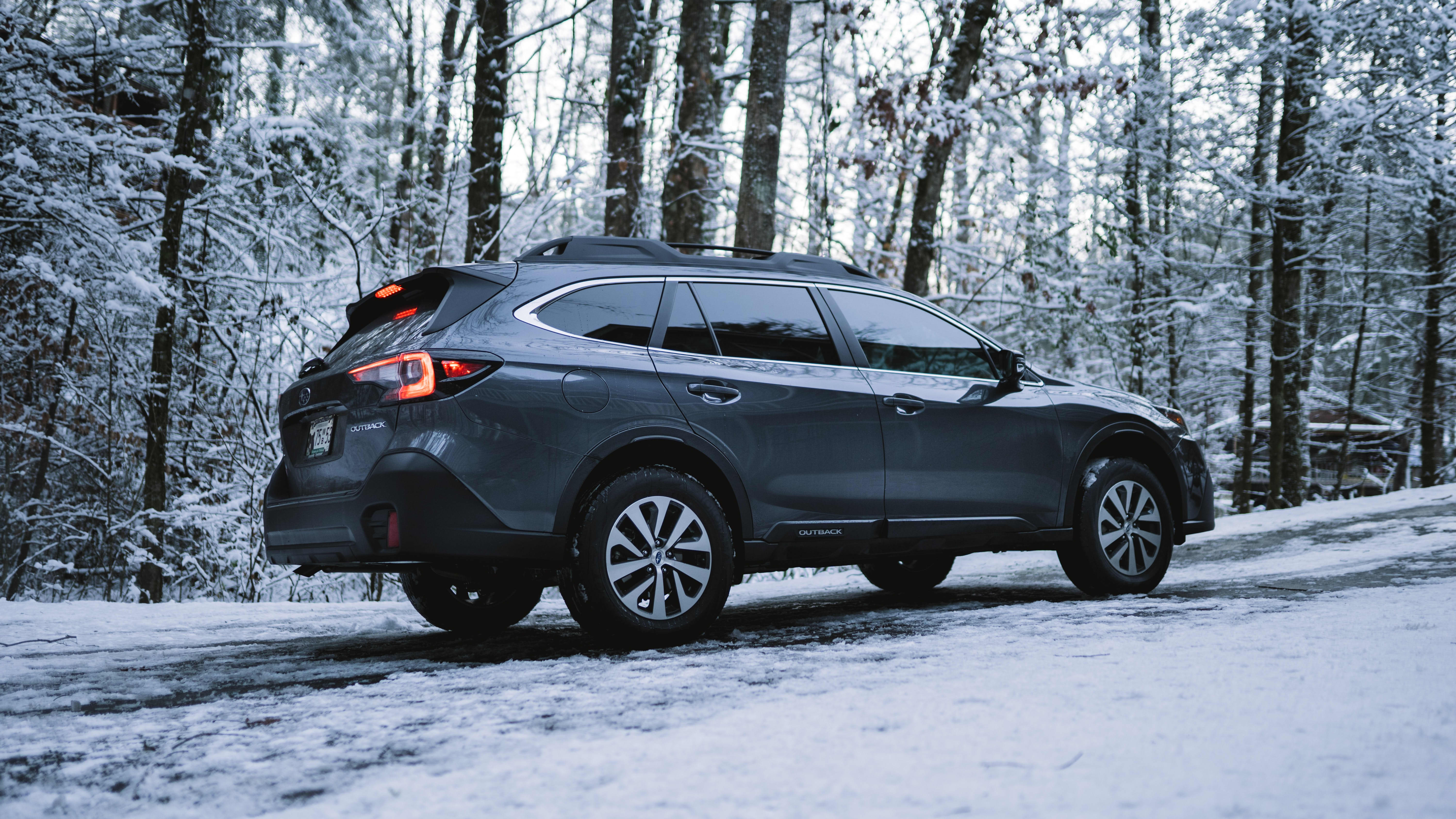 Subaru Outback in snowy winter wonderland