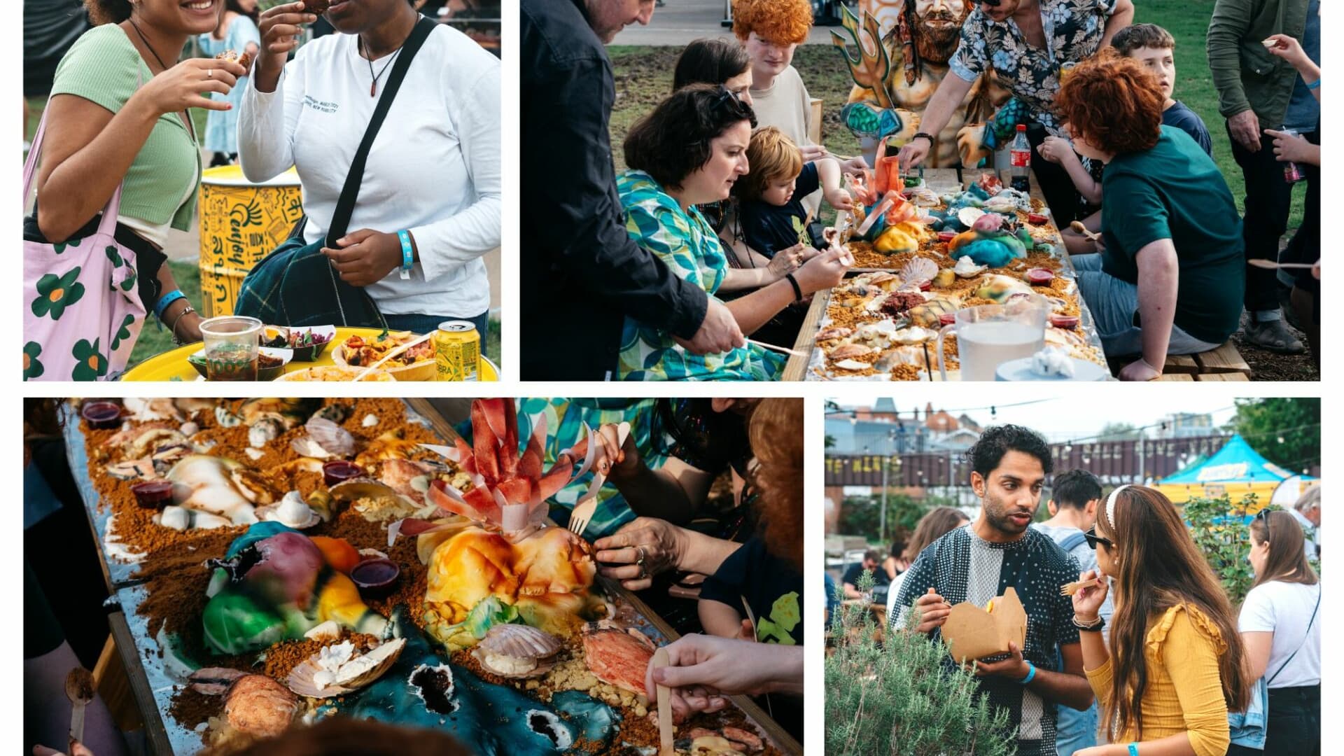 collage of images of people eating at the auto show