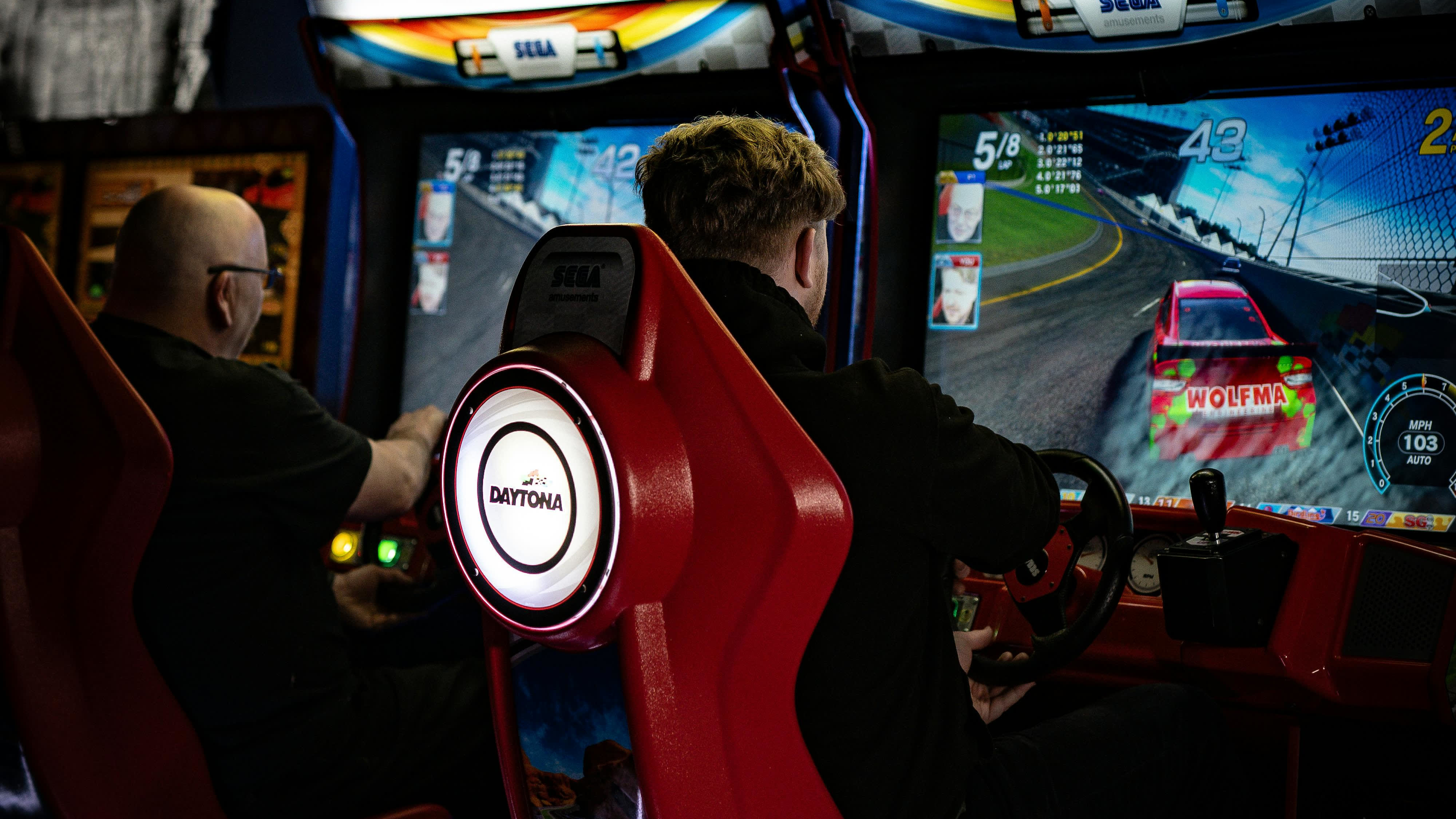person playing video racing game