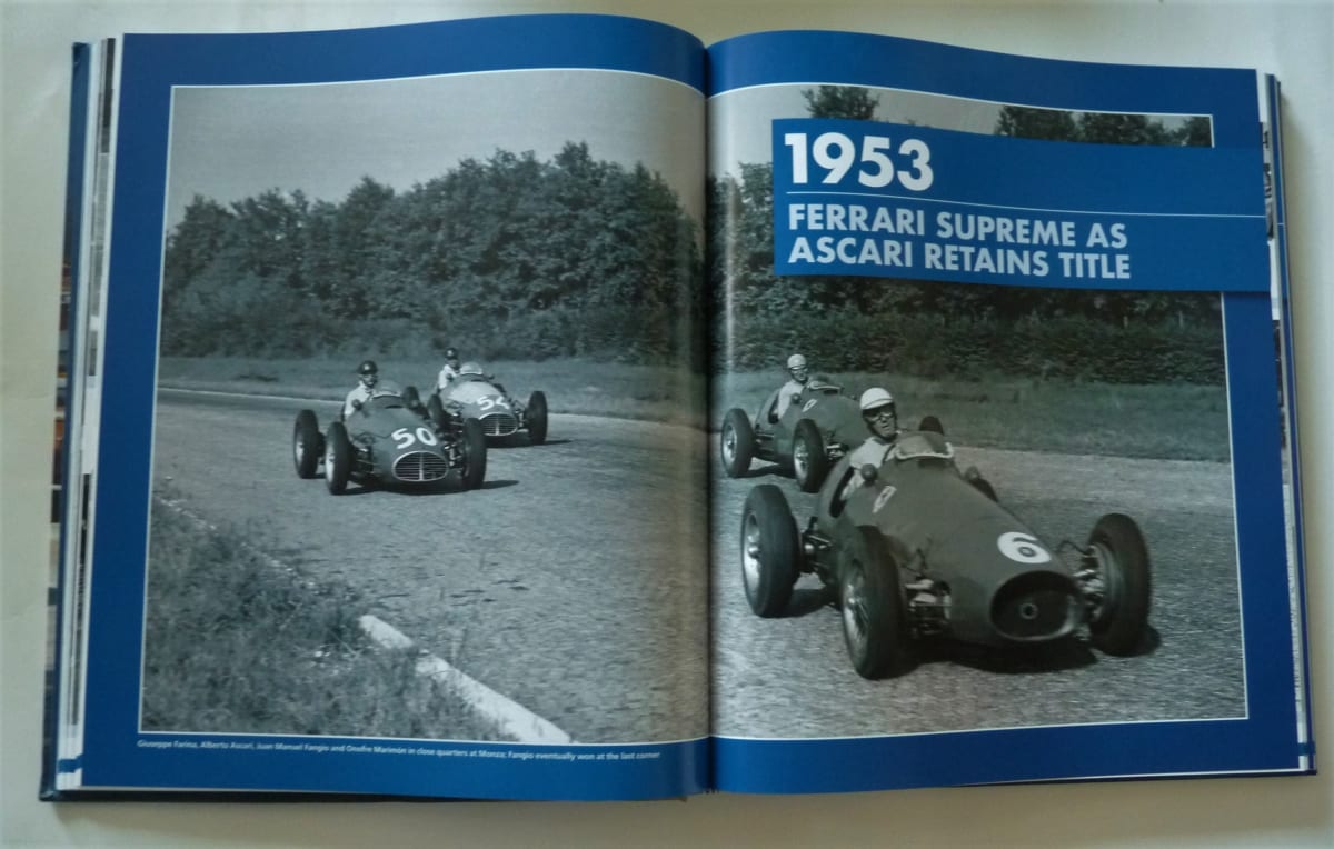 An example of a full spread photo in 'Formula 1: Car by Car 1950-59