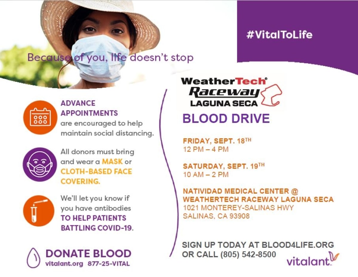 Details on the WeatherTech Raceway blood drives.