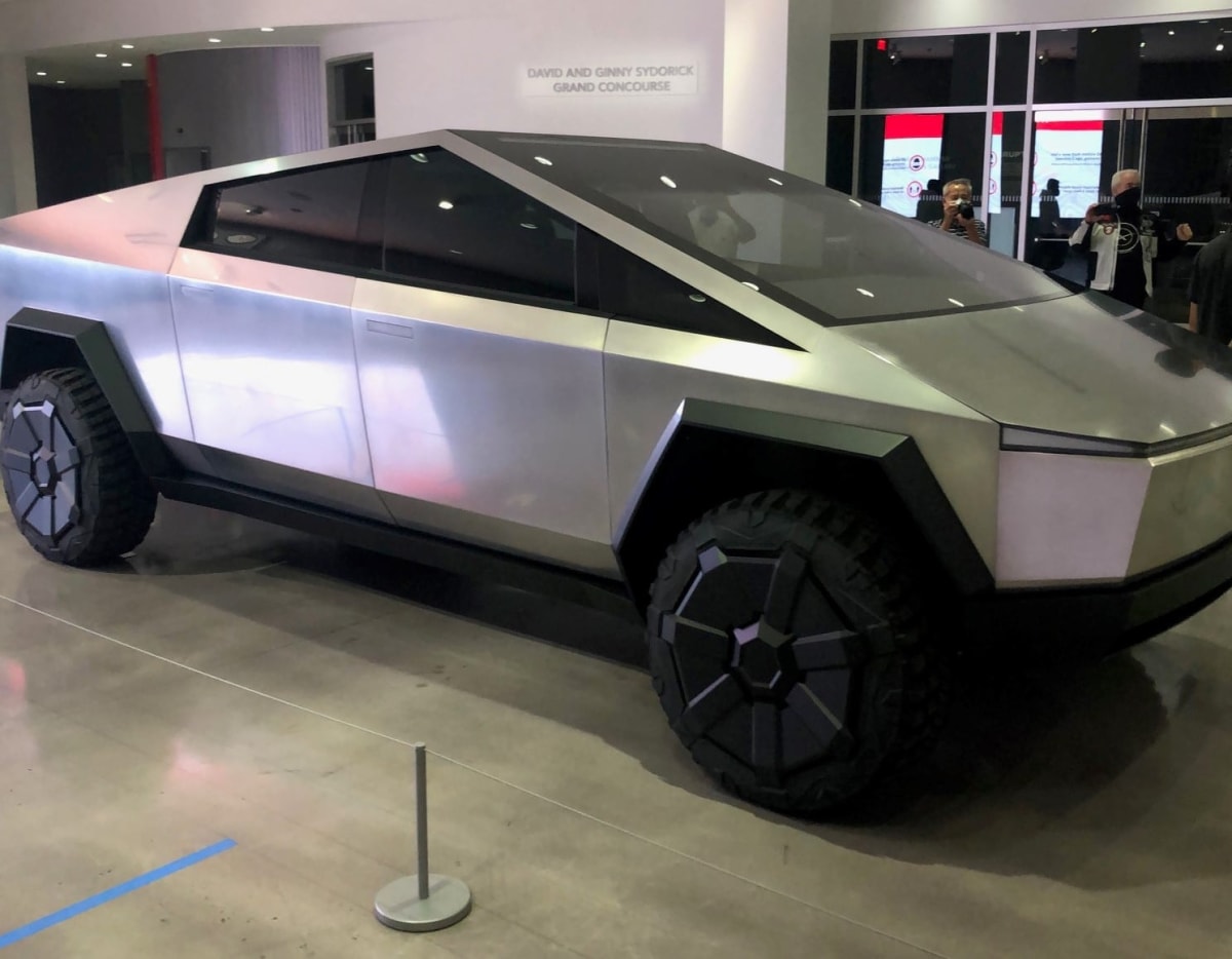 Tesla Cybertruck makes public debut at the Petersen Automotive Museum. (Rowlands)