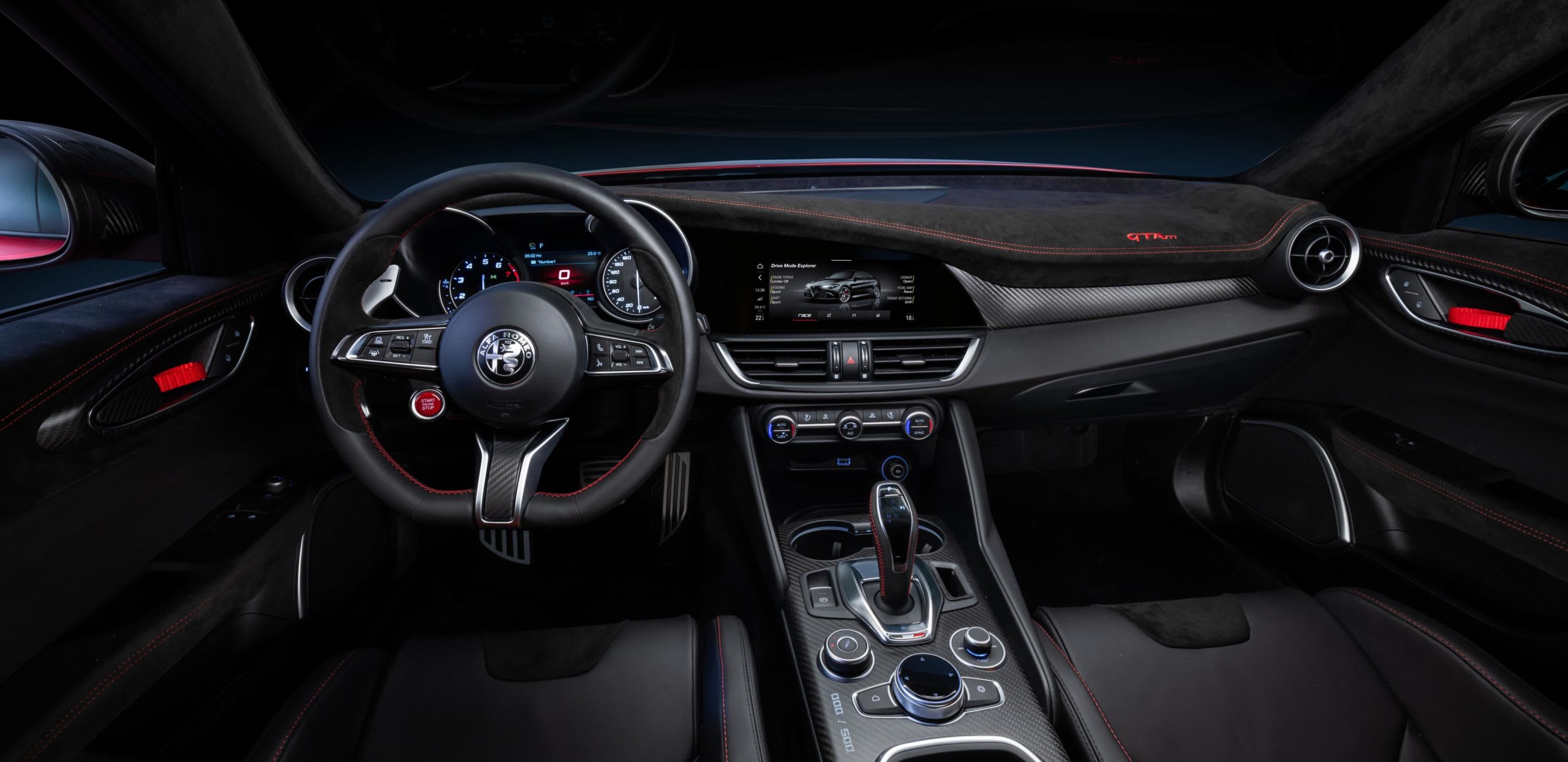 black interior of a Alfa Romeo Giulia GTAm
