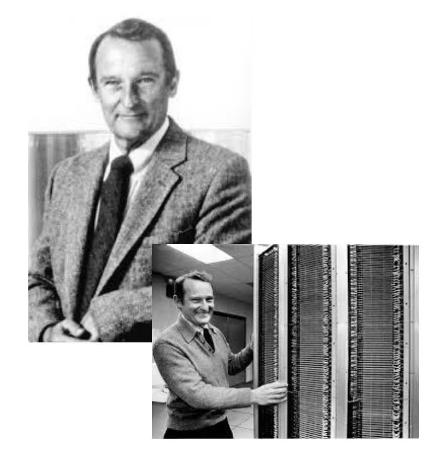 Seymour Cray (1925-1996) the father of the supercomputer. In the insert with his baby, the Cray-1.