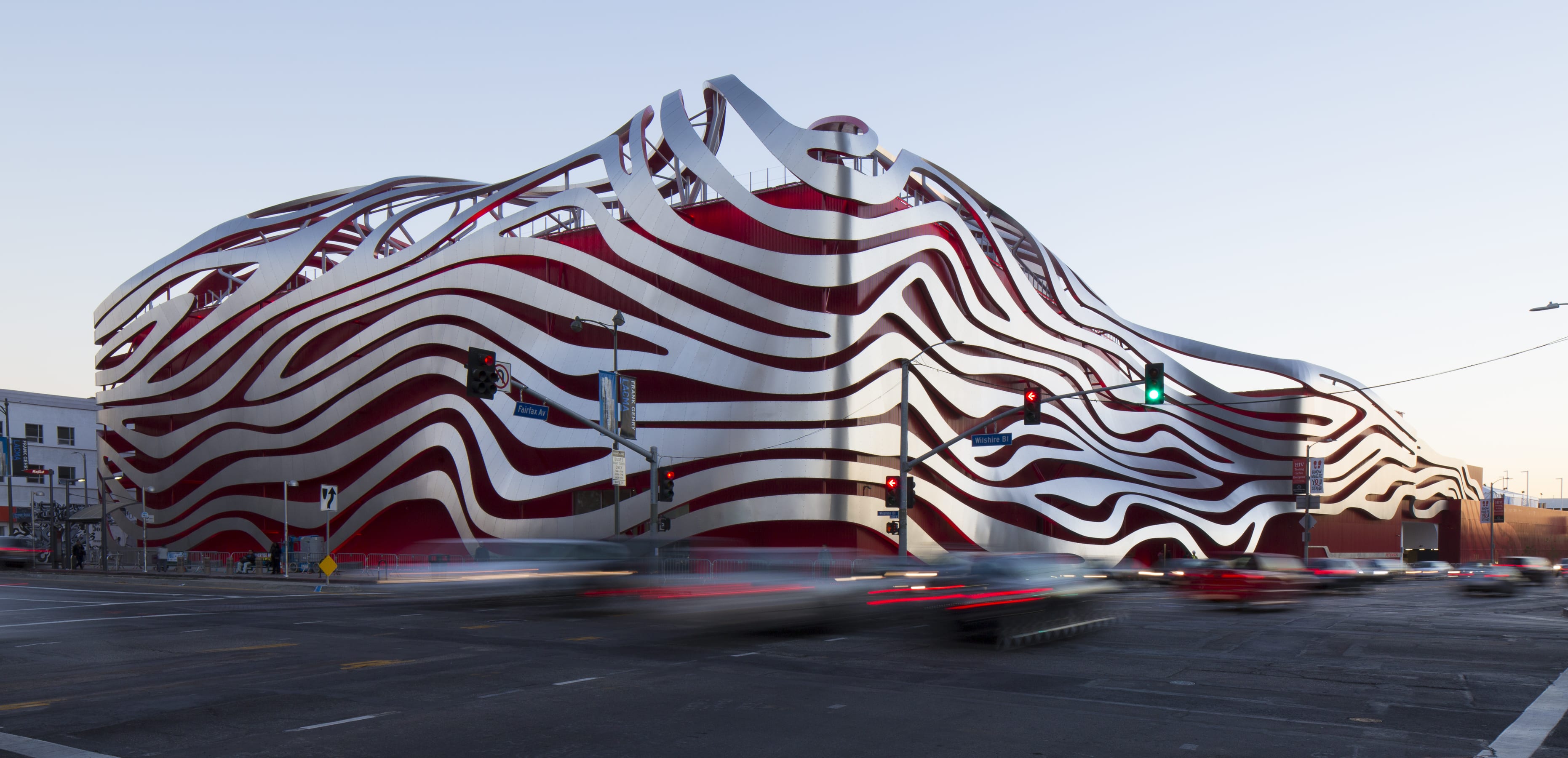 The really interesting and expressive facade of the Petersen Automotive Museum