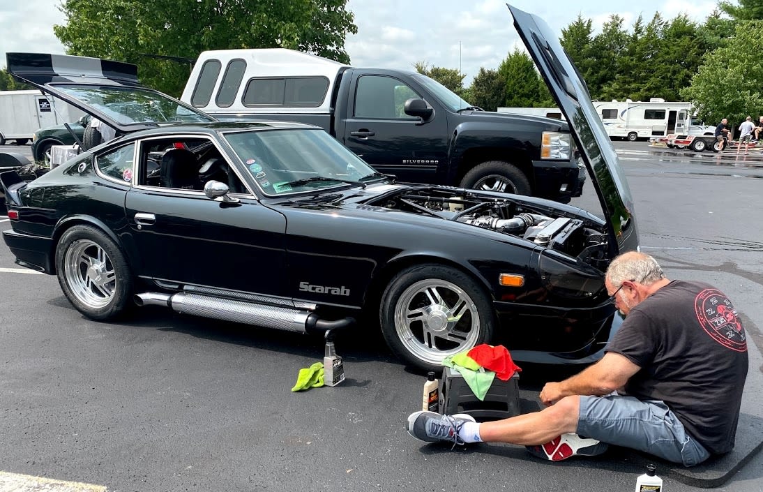 A representative of the Scarab brotherhood getting ready for the judged show. Scarabs were a limited production of 240-260-280Zs offered in the ‘70s with a Chevy 350ci V8 (among many other alterations) in place of the inline-six. They were produced by Brian Morrow in Campbell,CA.