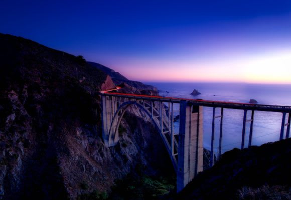 Pacific Coast Highway with a darkening horizon in the background