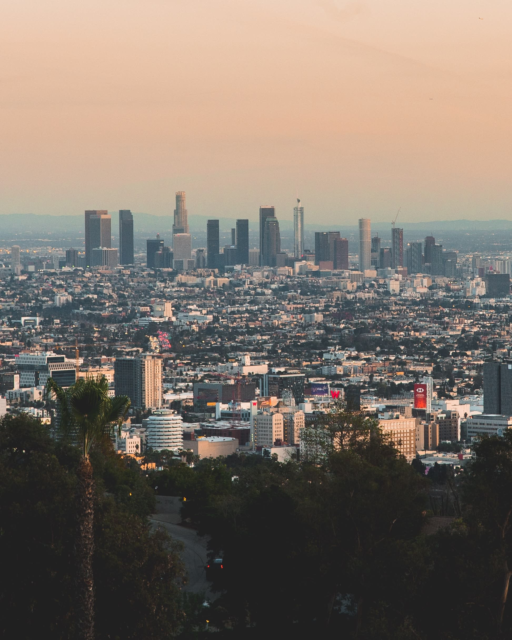 View of the Los Angeles skyline from the Hollywood Bowl Lookout.