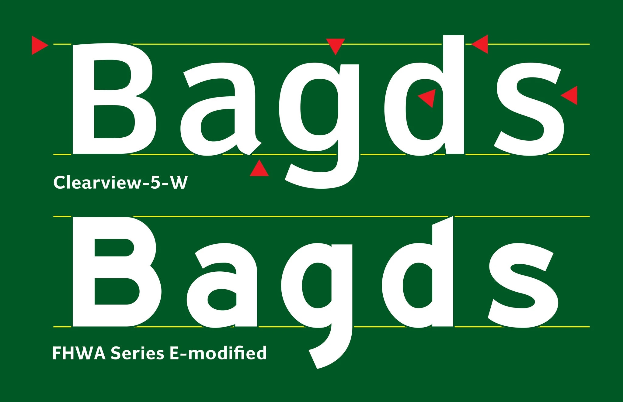 Comparison of the two typefaces: Clearview-5-W and FHWA Series E-modified