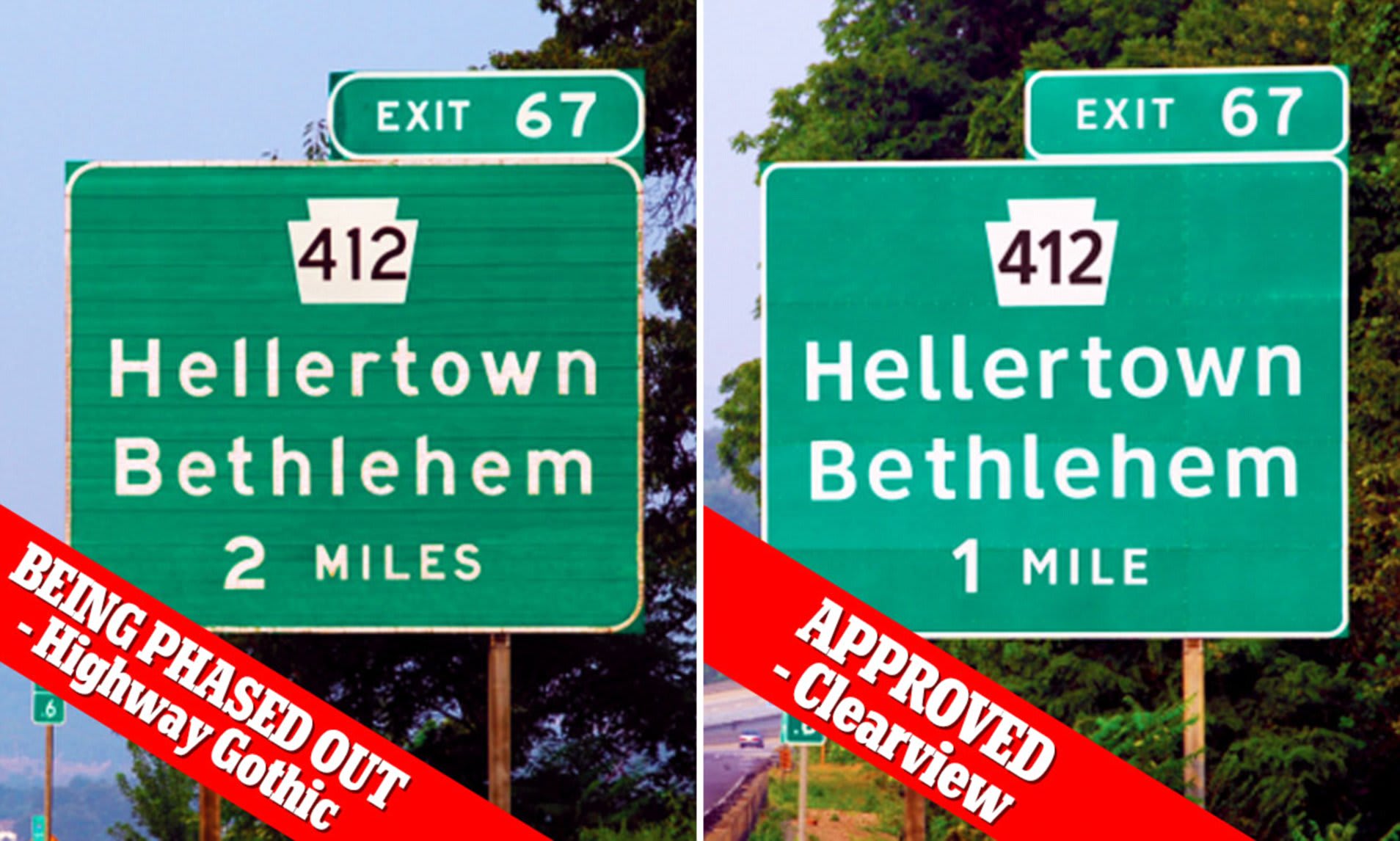 gothic and clearview on two signs for comparison