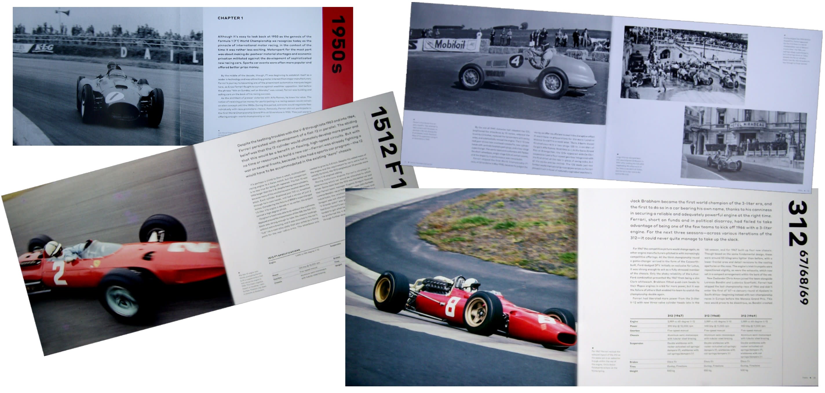 an assortment of pages from the book "Ferrari Formula 1 - Car By Car"