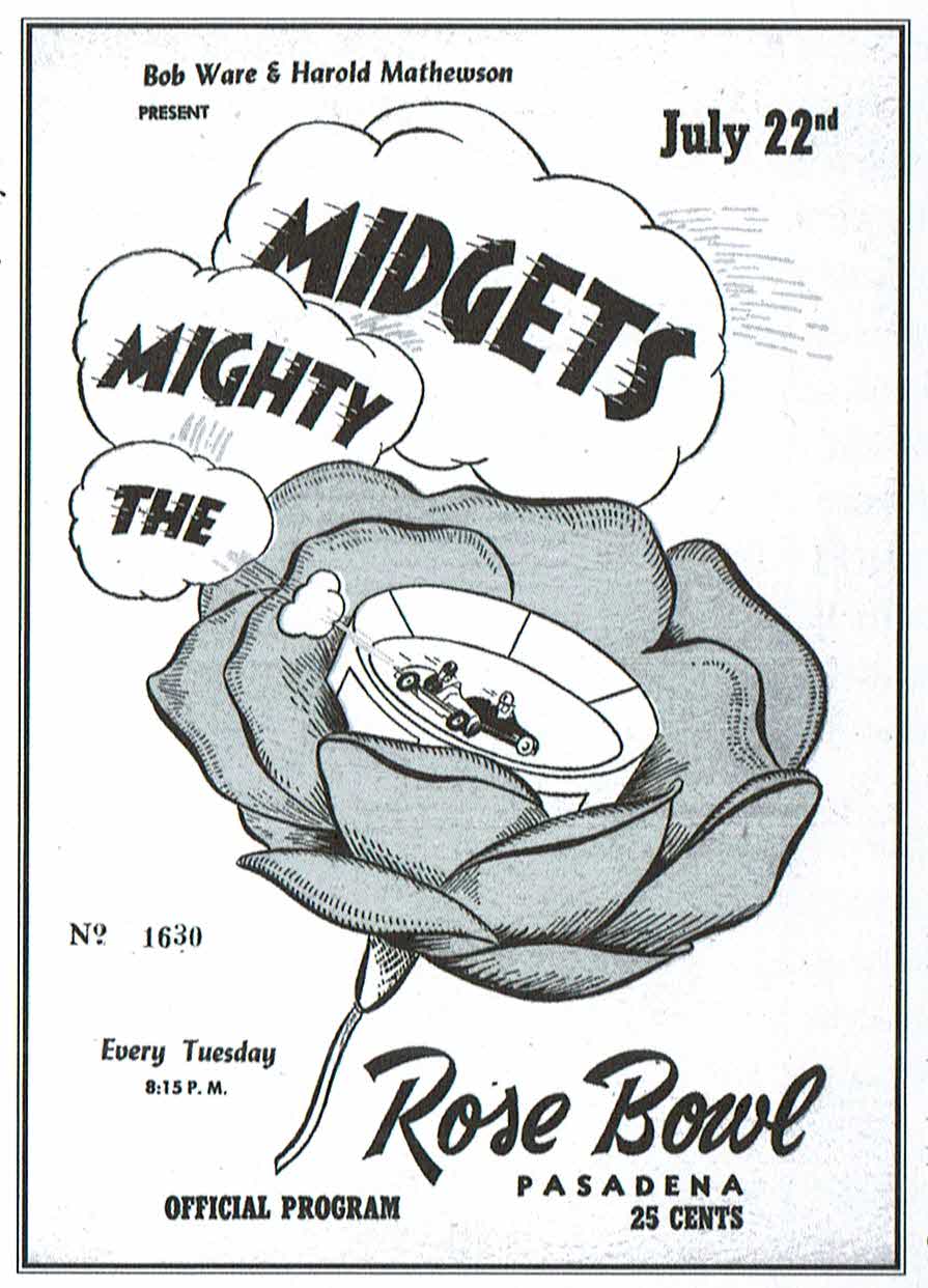 an image of the program for "The Mighty Midgets" that took place every Tuesday at The Rose Bowl