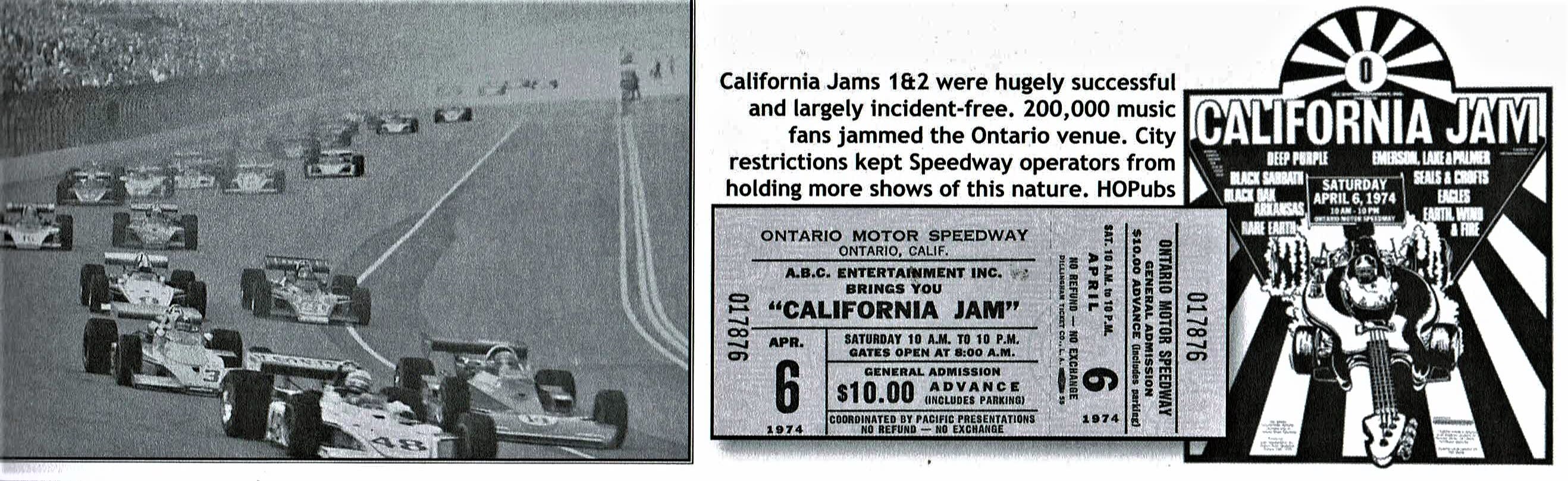 photo of a page from "Where They Raced - Turn 3" by Harold Osmer, showing two black and white images - one of an ongoing race and one with old clippings of ticket stubs and flyers for races