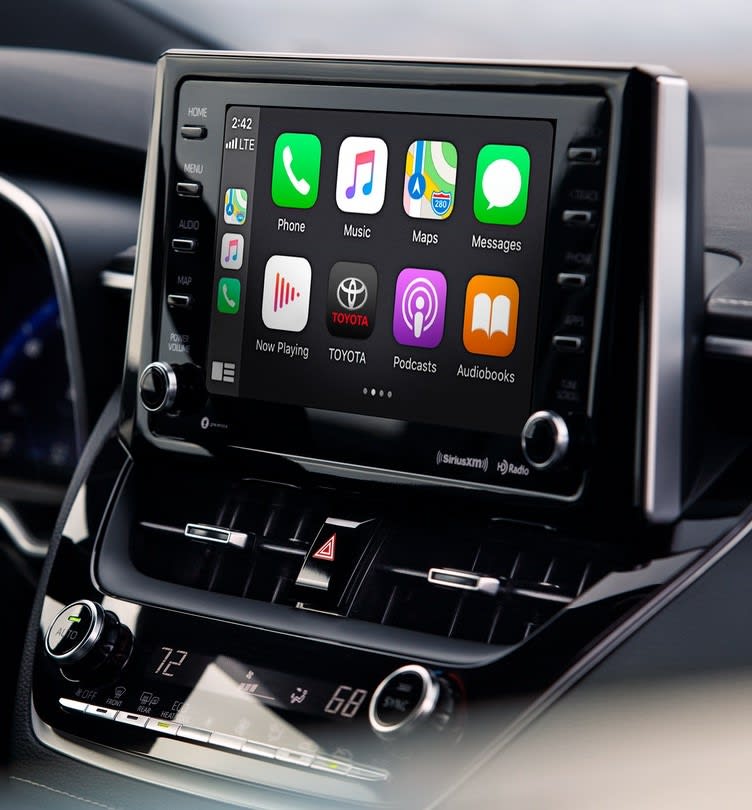 a close-up of the infotainment screen on the 2021 Toyota Carolla Hatchback