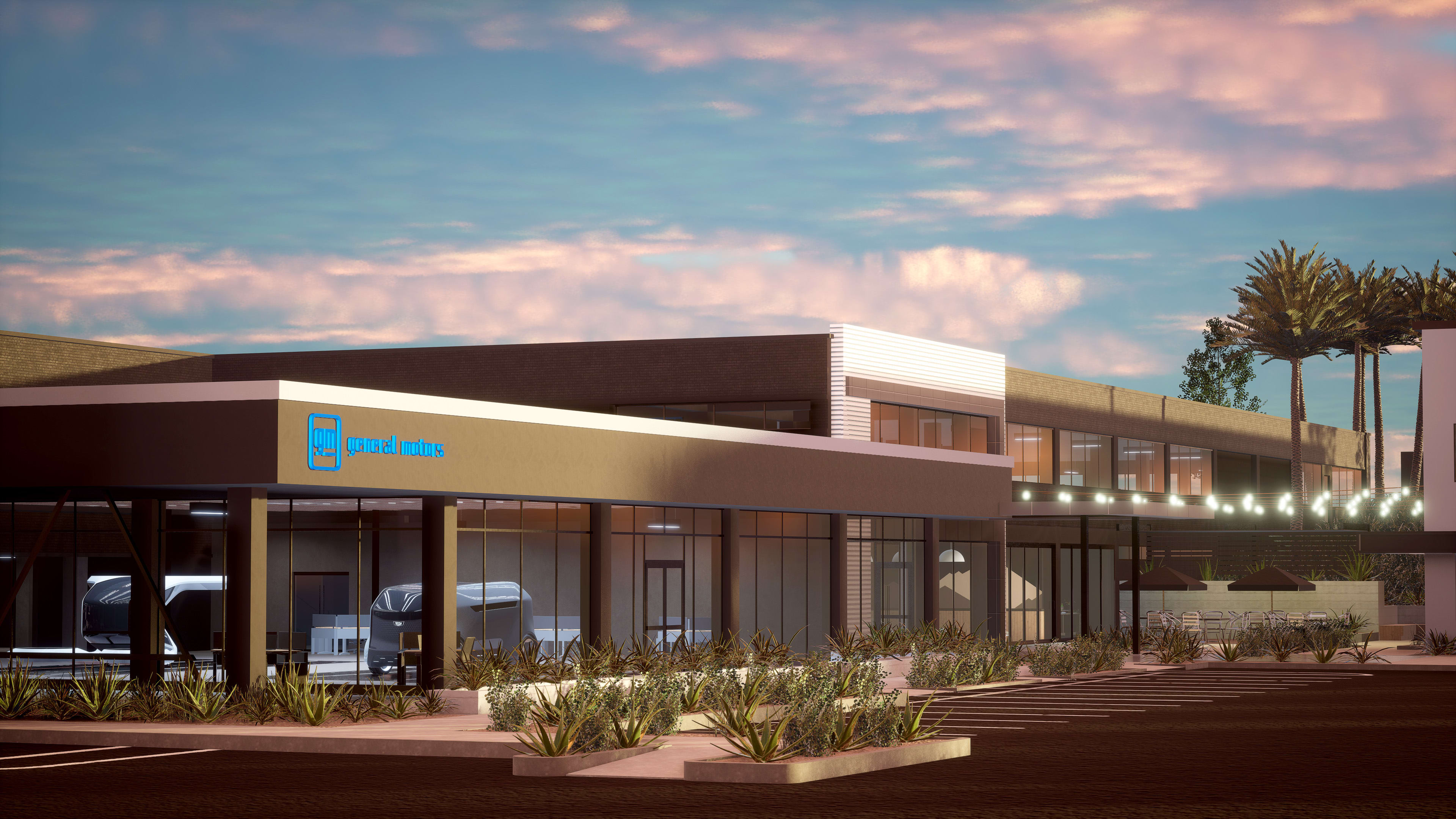 rendering of the exterior of the proposed GM Advanced Design Center in Pasadena