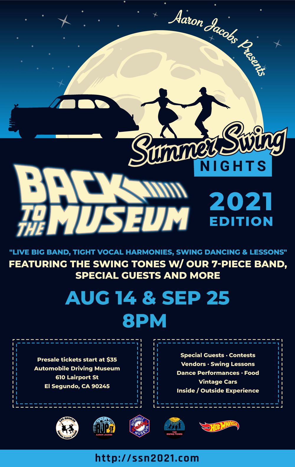 poster for the Summer Swing Nights at Automobile Driving Museum