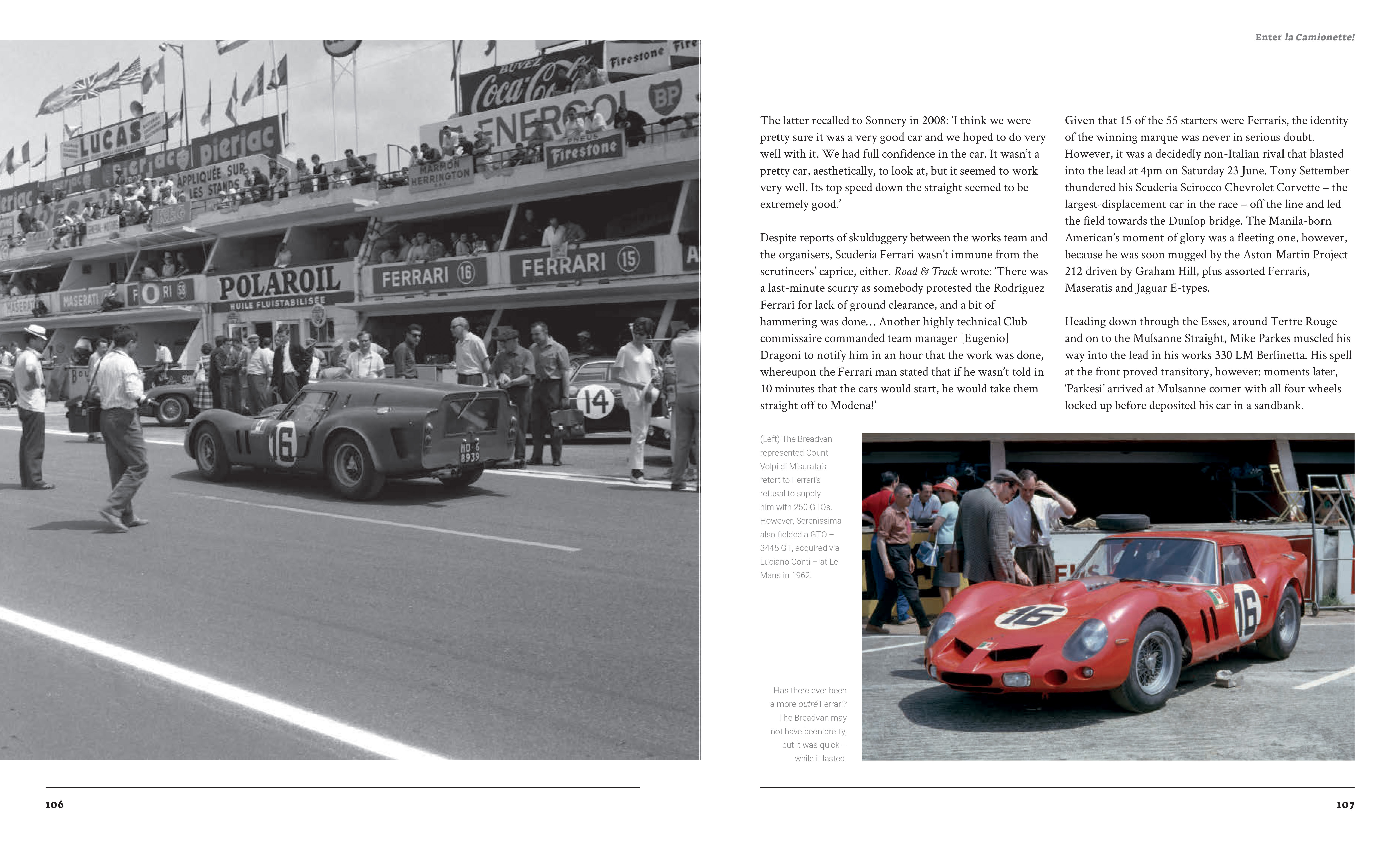 pages 106 and 107 from the book "Breadvan - A Ferrari To Beat The GTO"