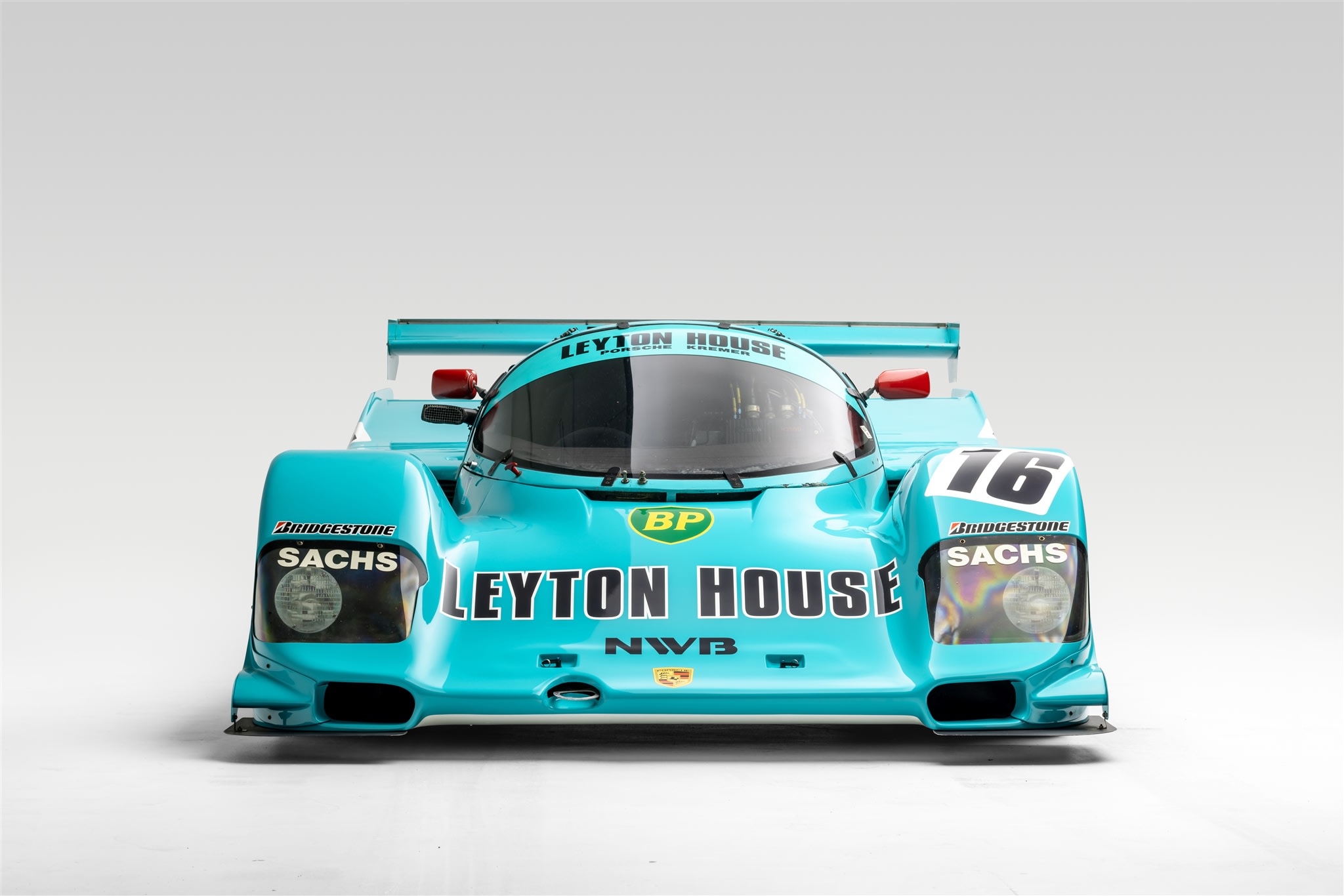 a mint green Leyton House Porsche 962, featured at the Petersen Automotive Museum in Los Angeles