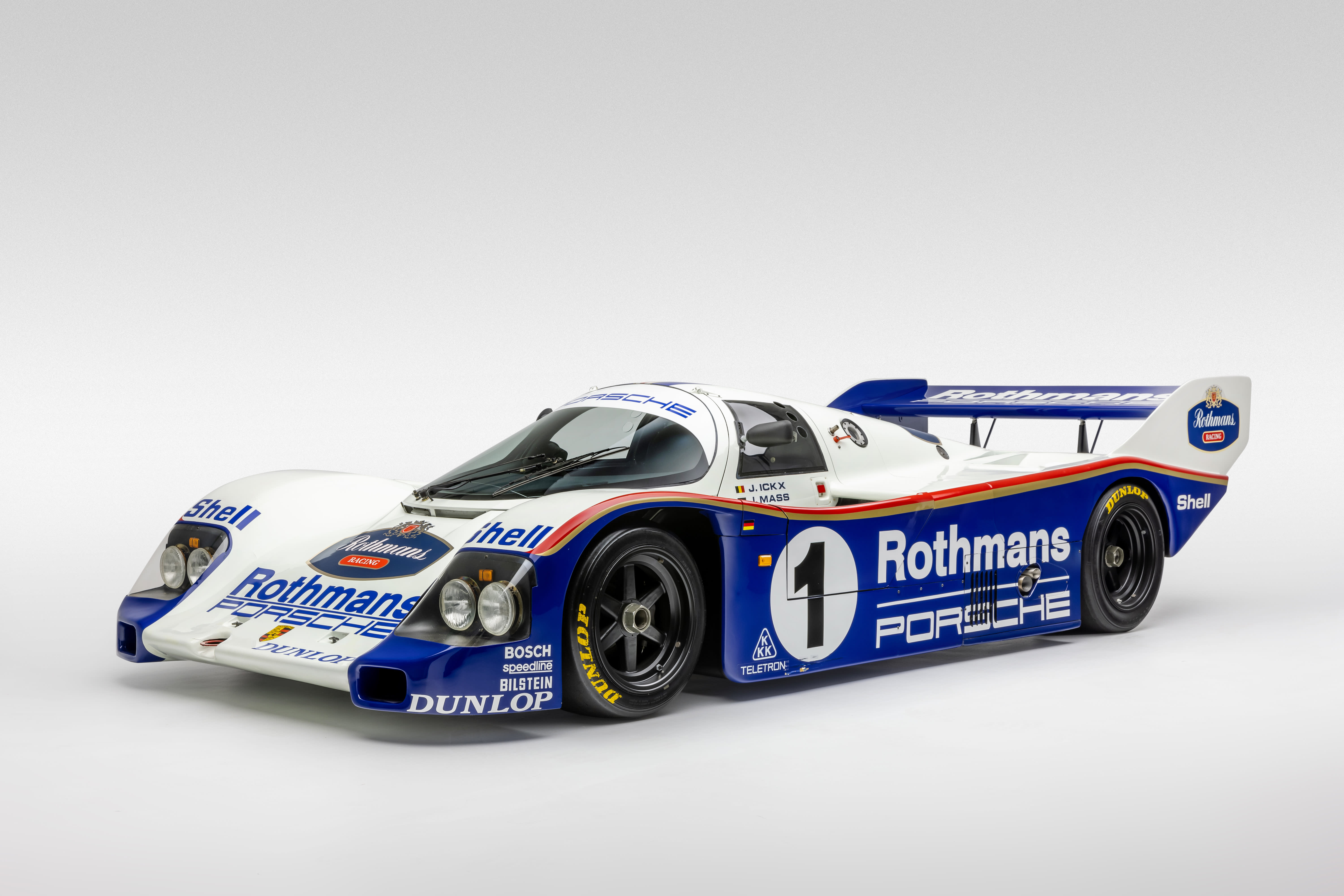A blue and white Porsche 962 - Rothmans 962 to be exact - featured at the Petersen in Los Angeles