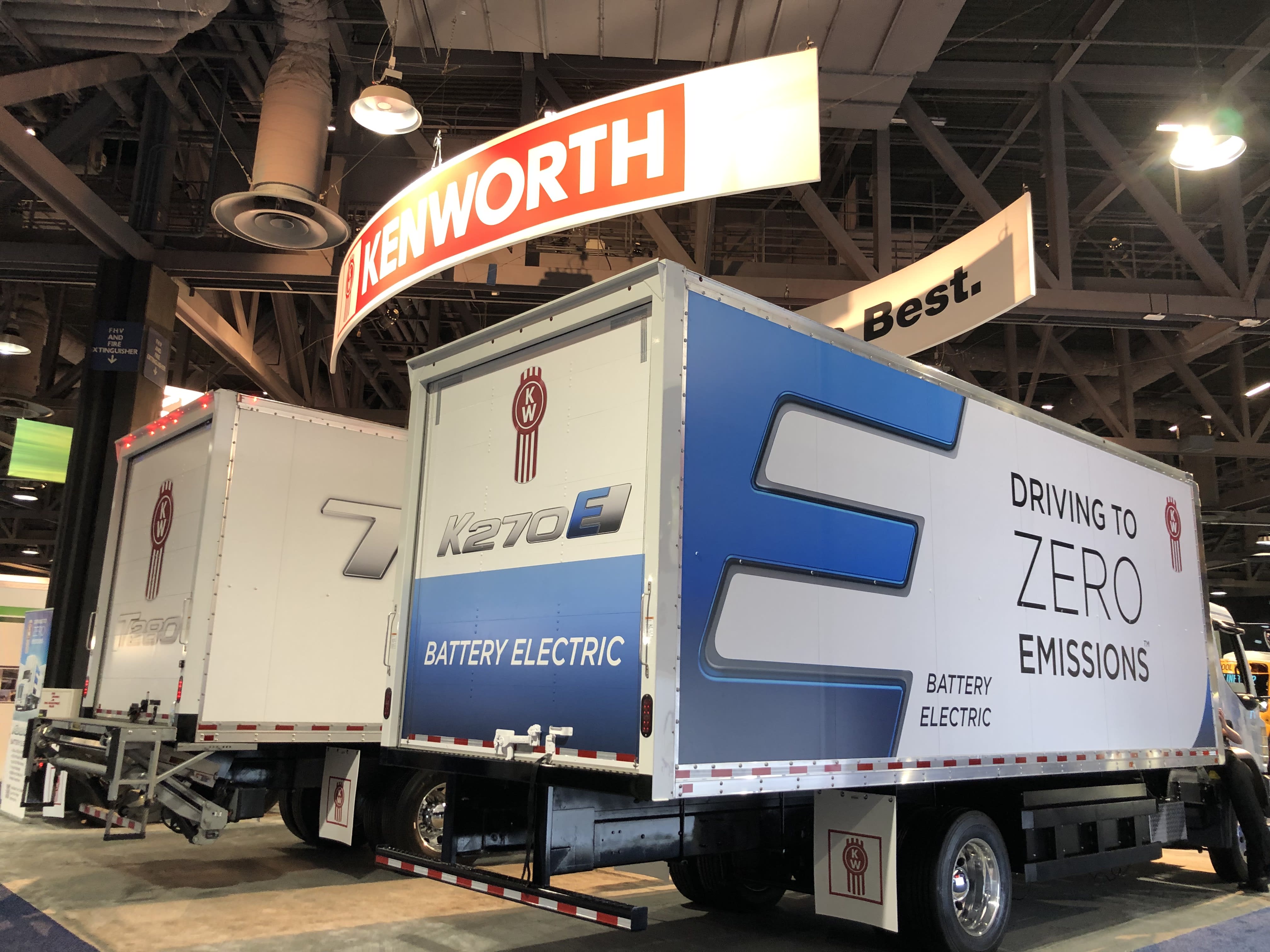 Kenworth trucks on display at the ACT Expo in Long Beach