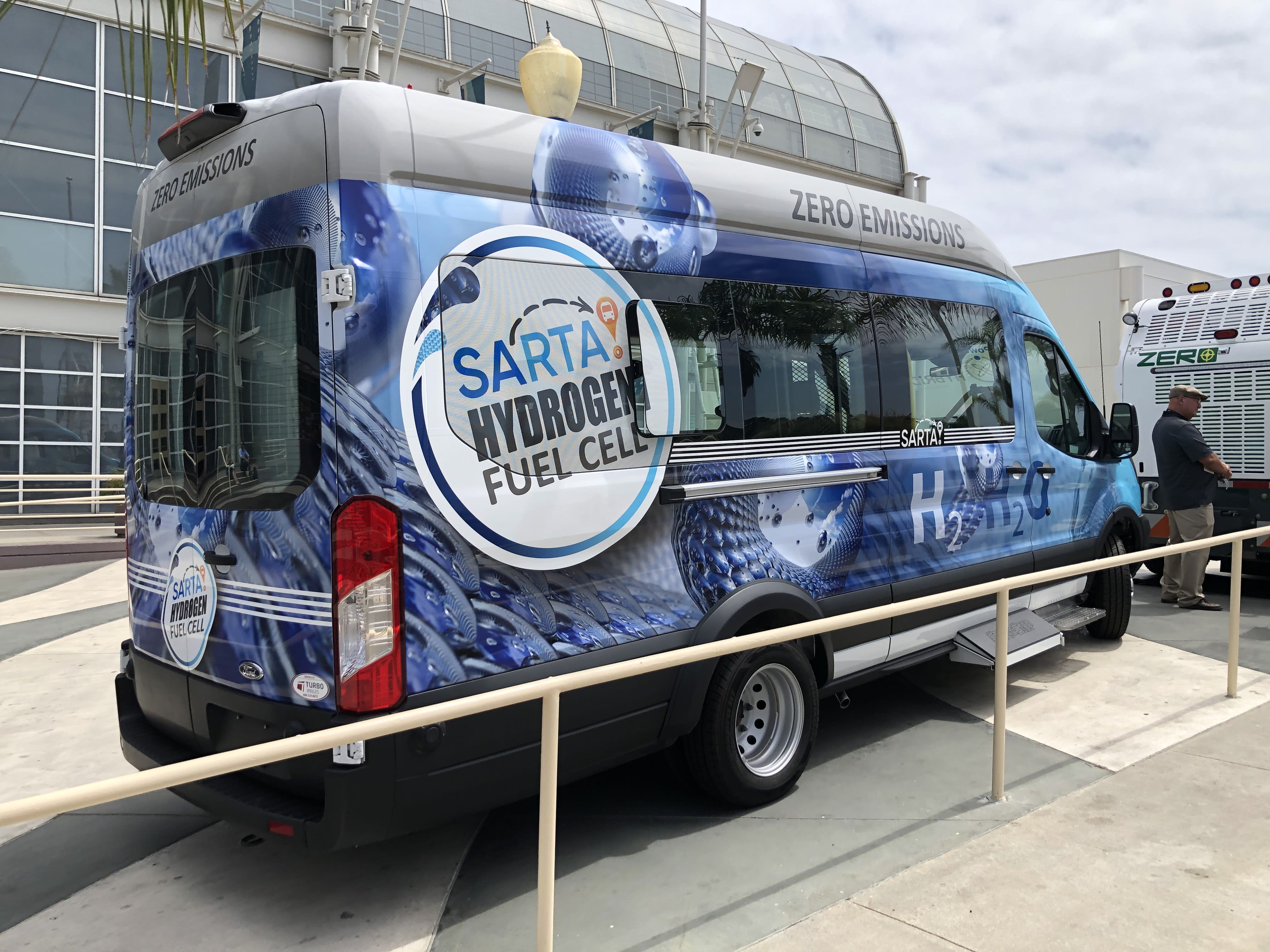 a Saratoga Ford Transit powered by hydrogen on display at the ACT in Long Beach