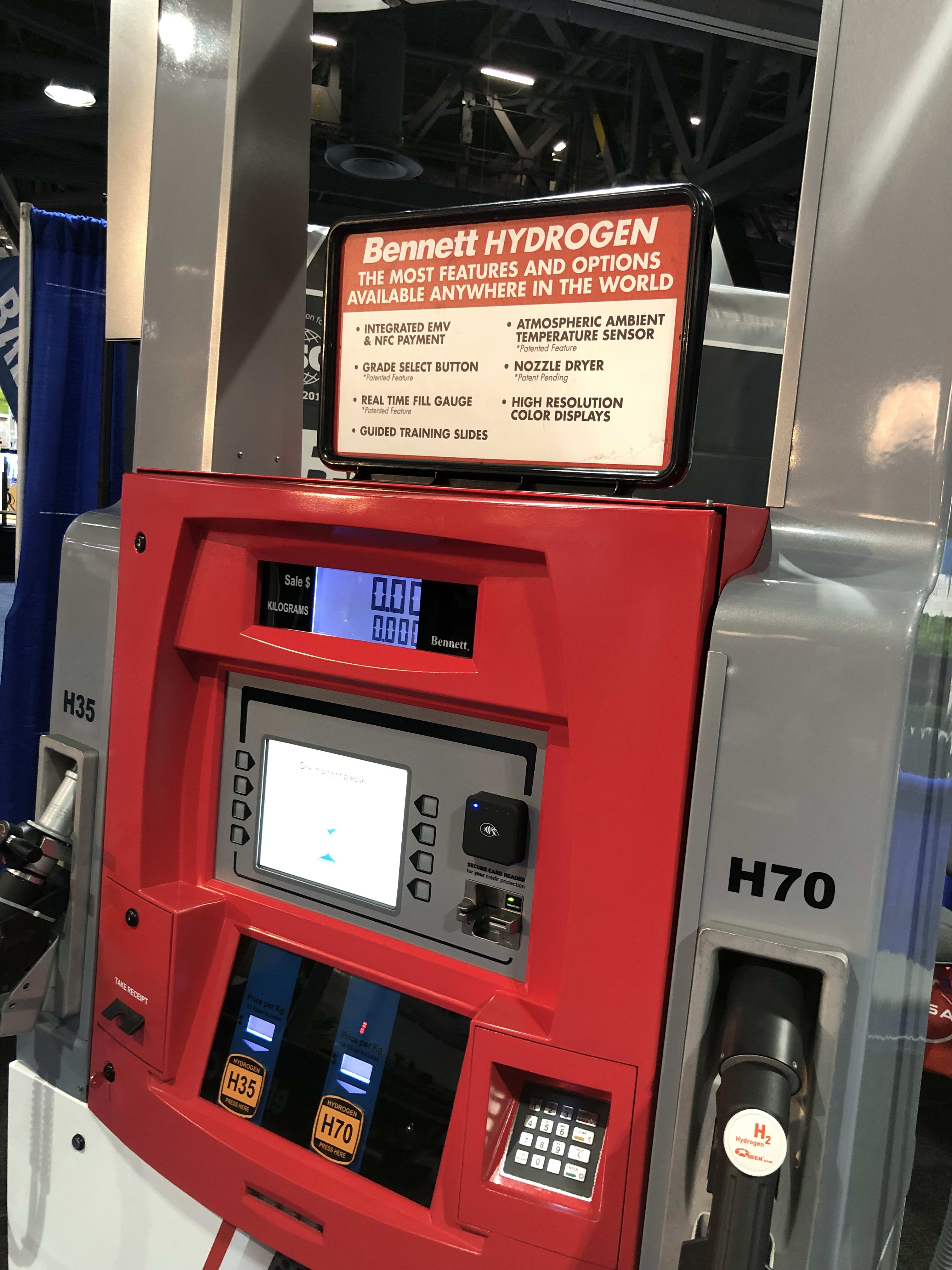 a red hydrogen refueling pump with two alternatives