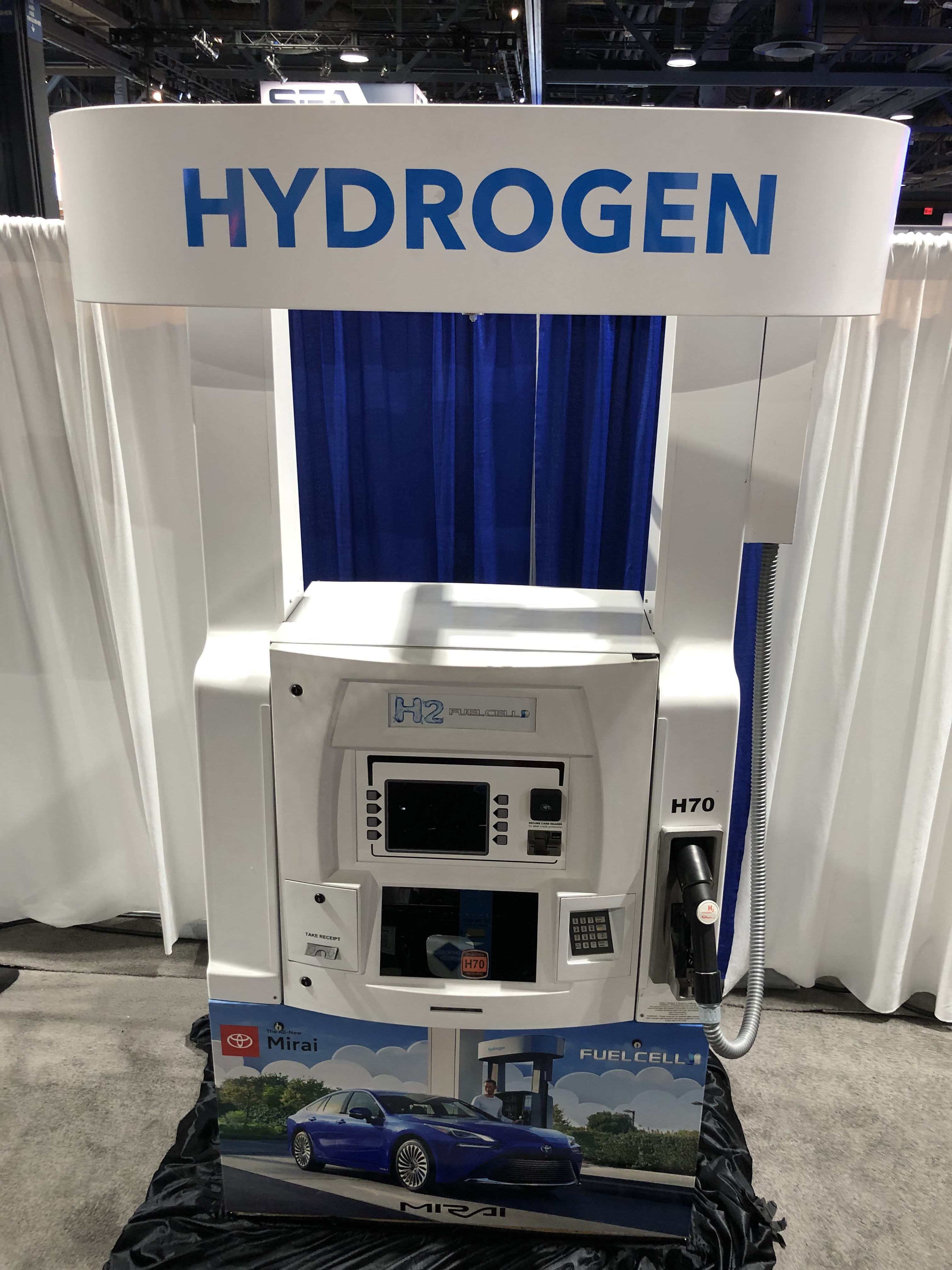 a hydrogen refueling pump on display at the ACT Expo