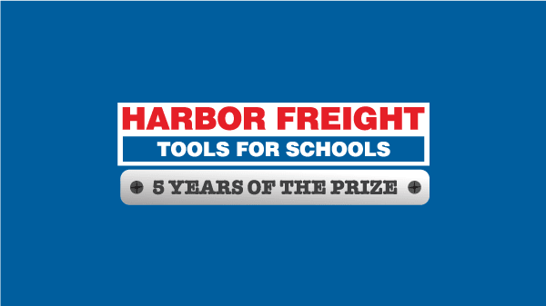 the Harbor Freight Tools For Schools logo with a blue background.
