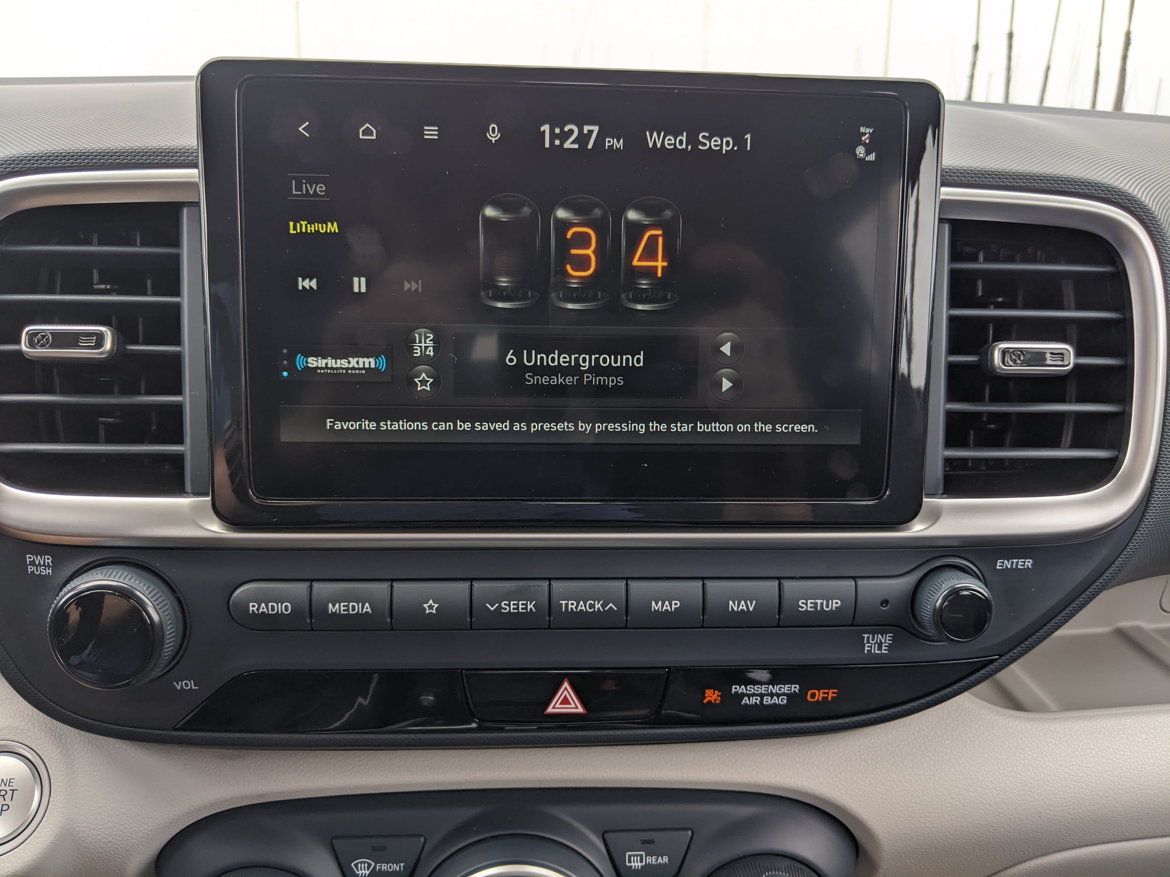 a close-up shot of the center dashboard in a 2021 Hyundai Venue.