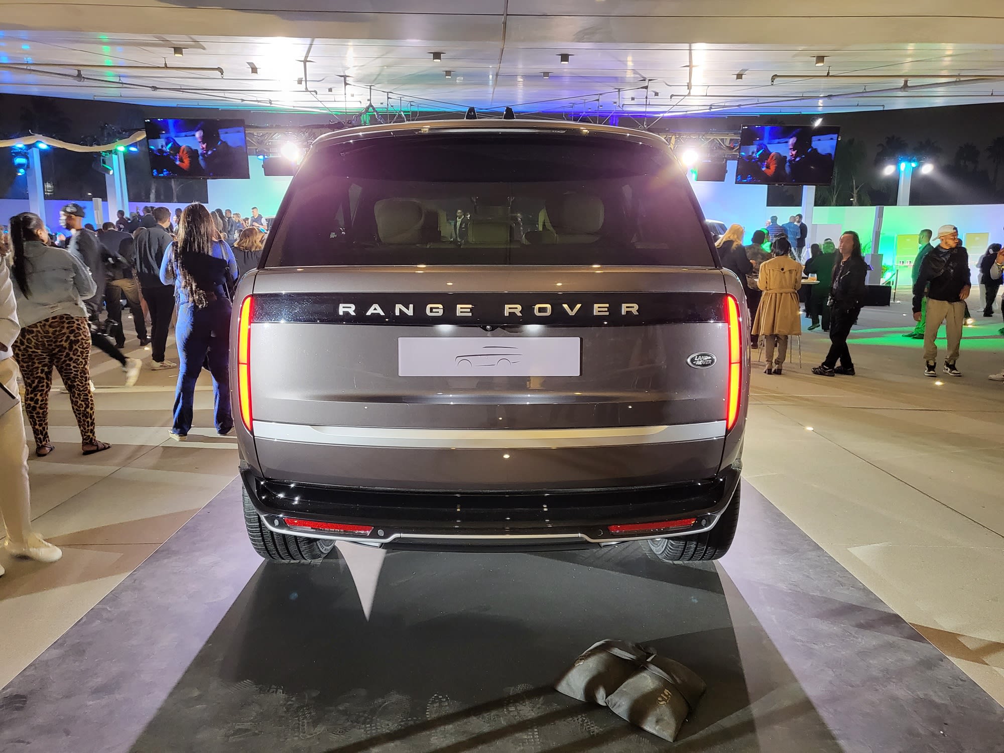 the rear side of the new Range Rover, on display at the launch party in Los Angeles.