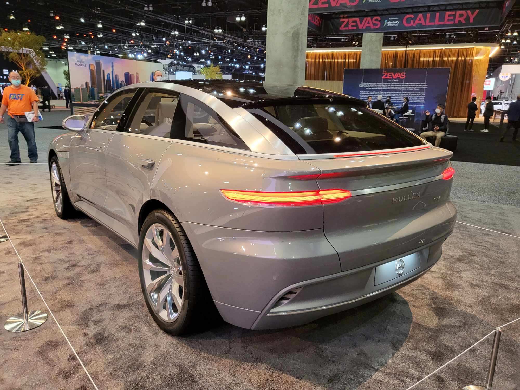 gray Mullen Five on display at the Los Angeles Auto Show