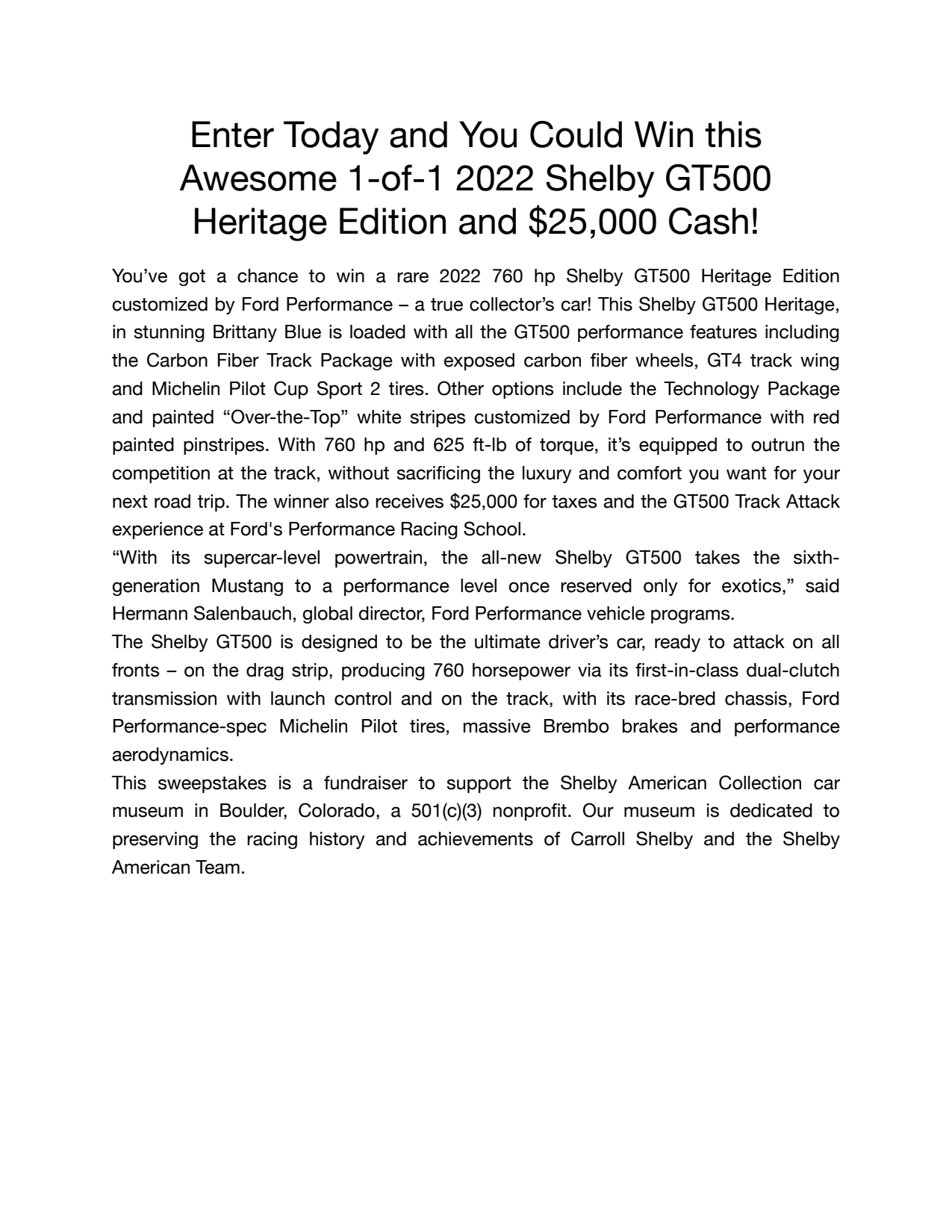 the press-release on the GT500 lottery
