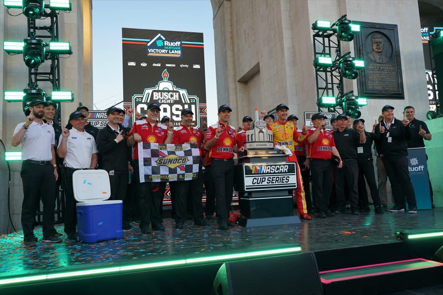 winner's podium at the NASCAR races at the LA Coliseum 2022