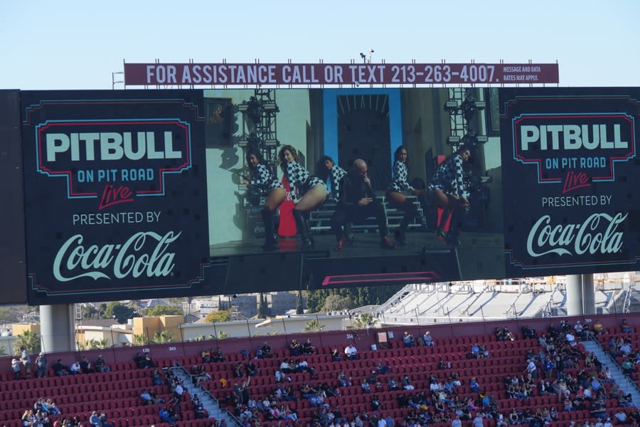 a shot of the screen at the LA Coliseum during Pitbull's show