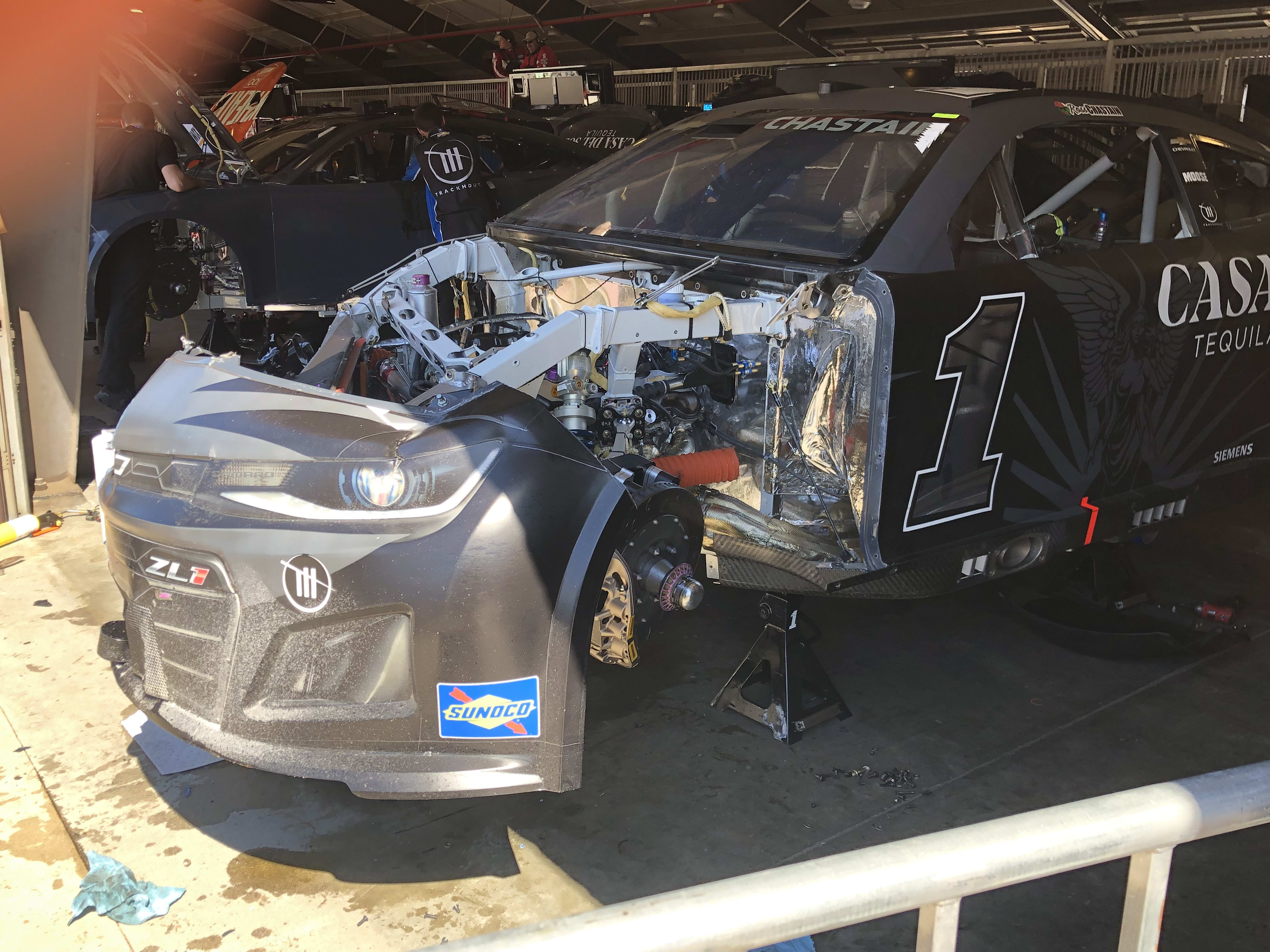 chastain's car sitting in the garage.
