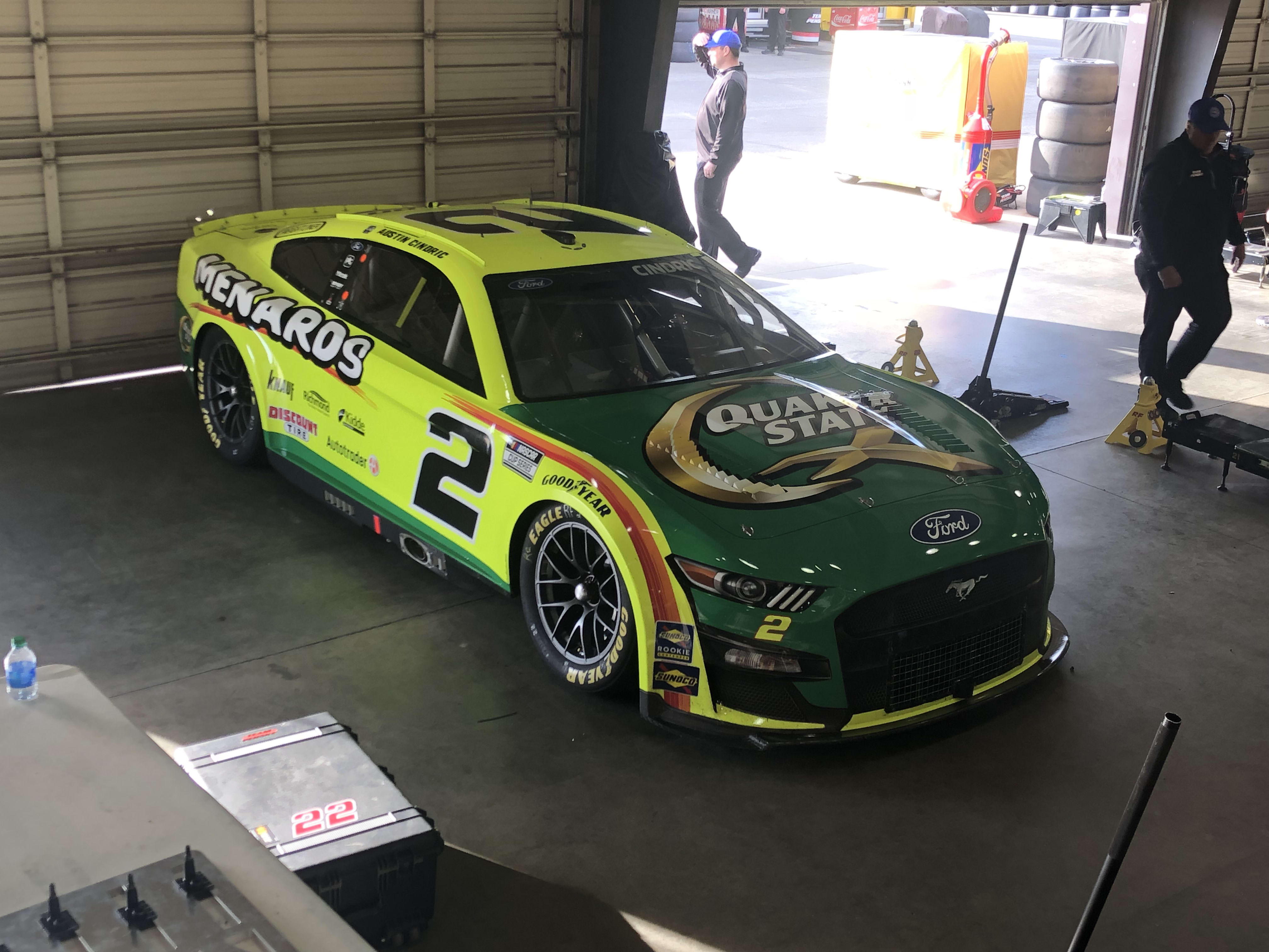 Austin Cindric's car in the garage.