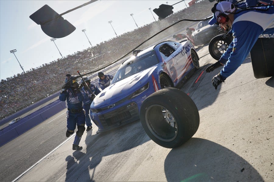 NASCAR pit crew in action at the NASCAR Cup in Fontana