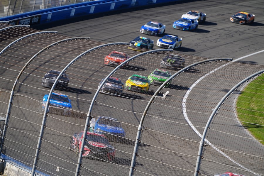 NASCAR racers on the Fontana track