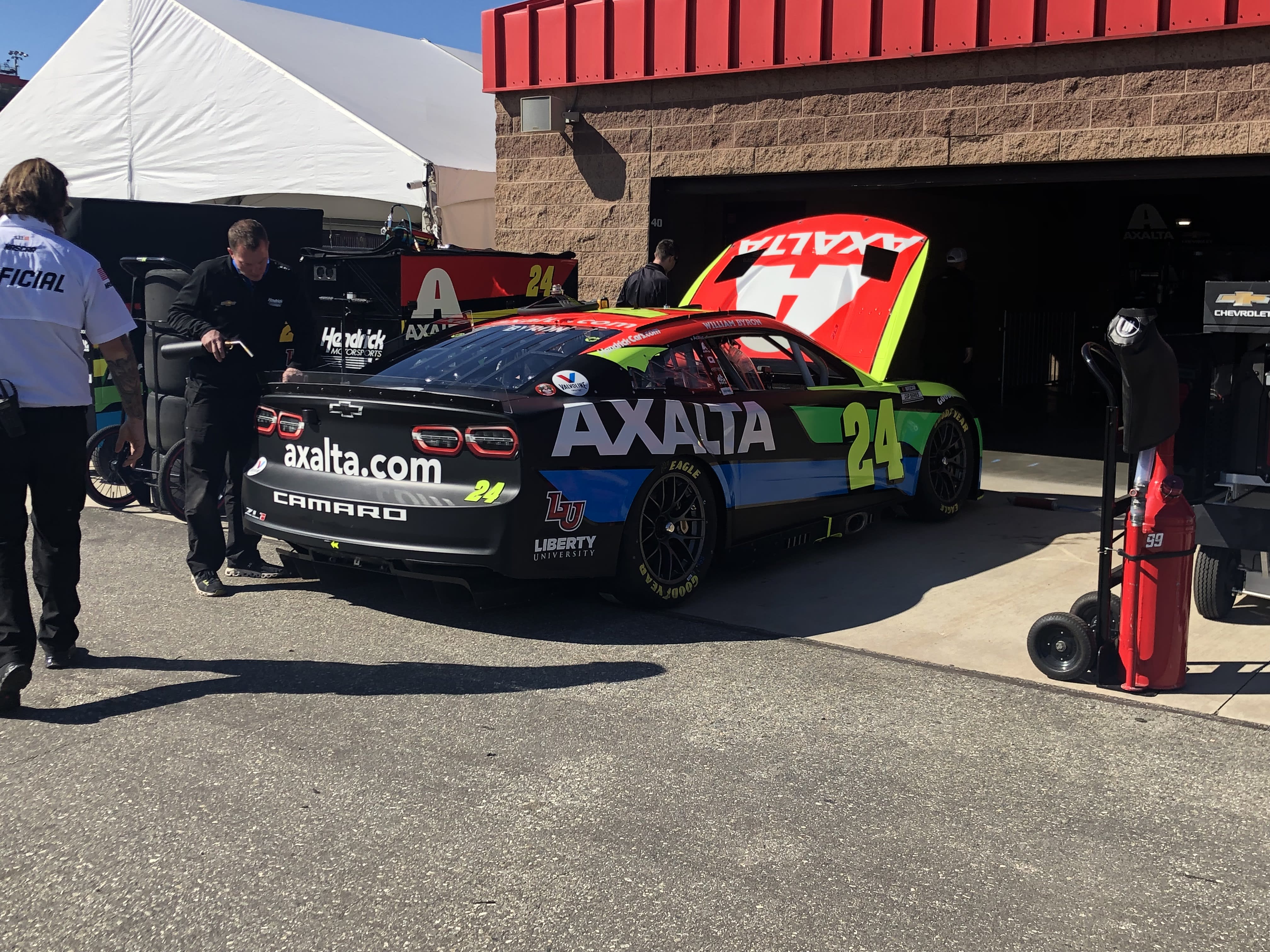 NASCAR race car 24 outside of the garage during the NASCAR Cup 2022 in Fontana