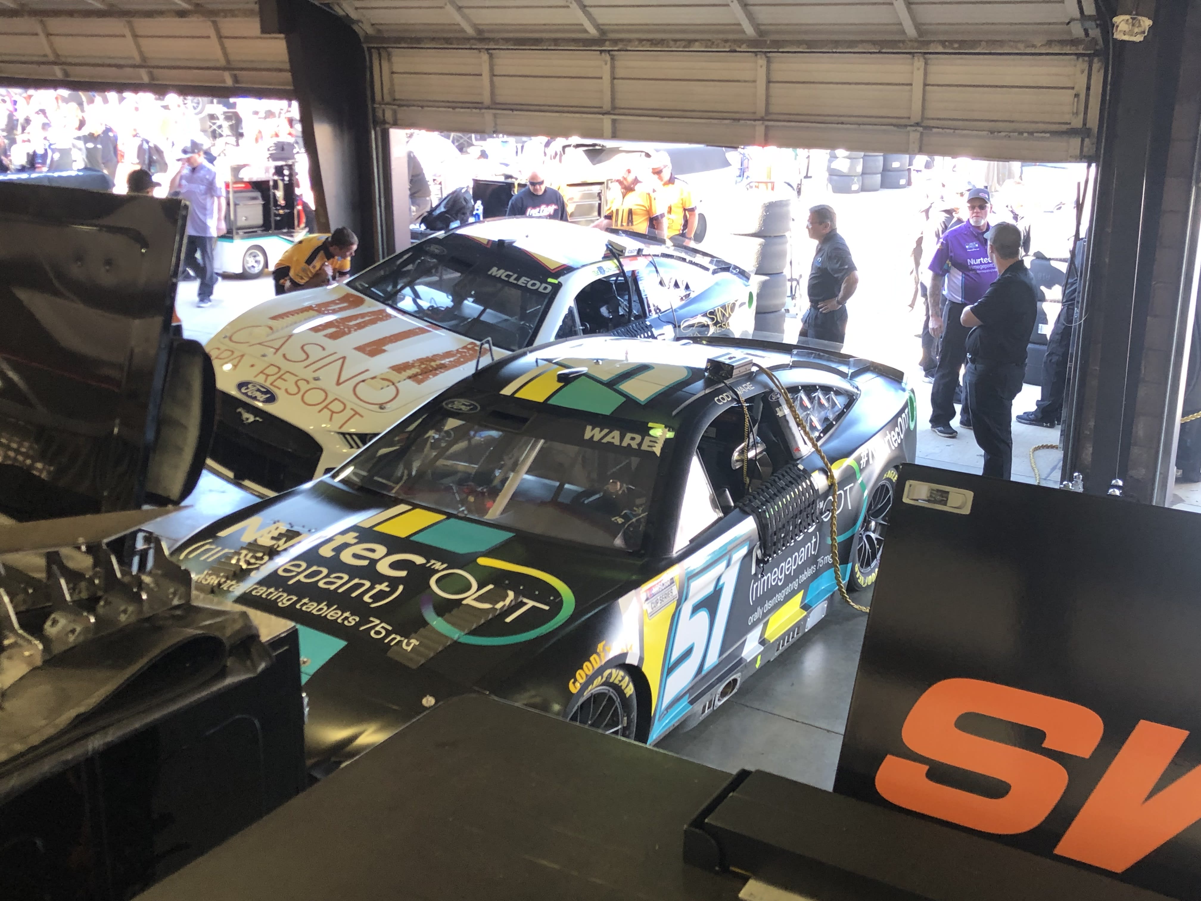 inside a racer's garage at the NASCAR Cup in Fontana