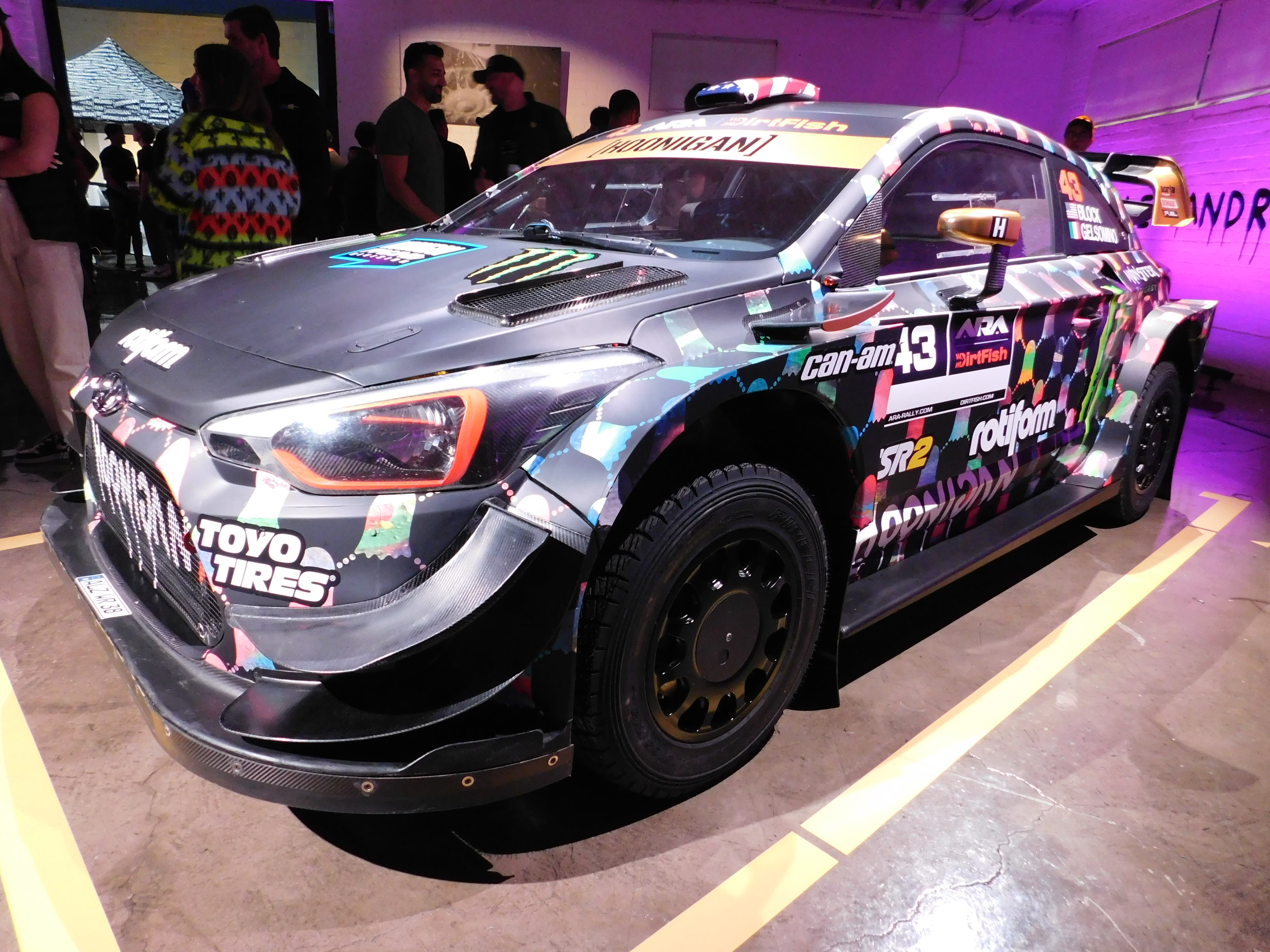 The Hoonigan Hyundai with Trouble Andrew's design.