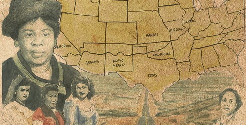 women of Route 66, with a map of the route in the background.