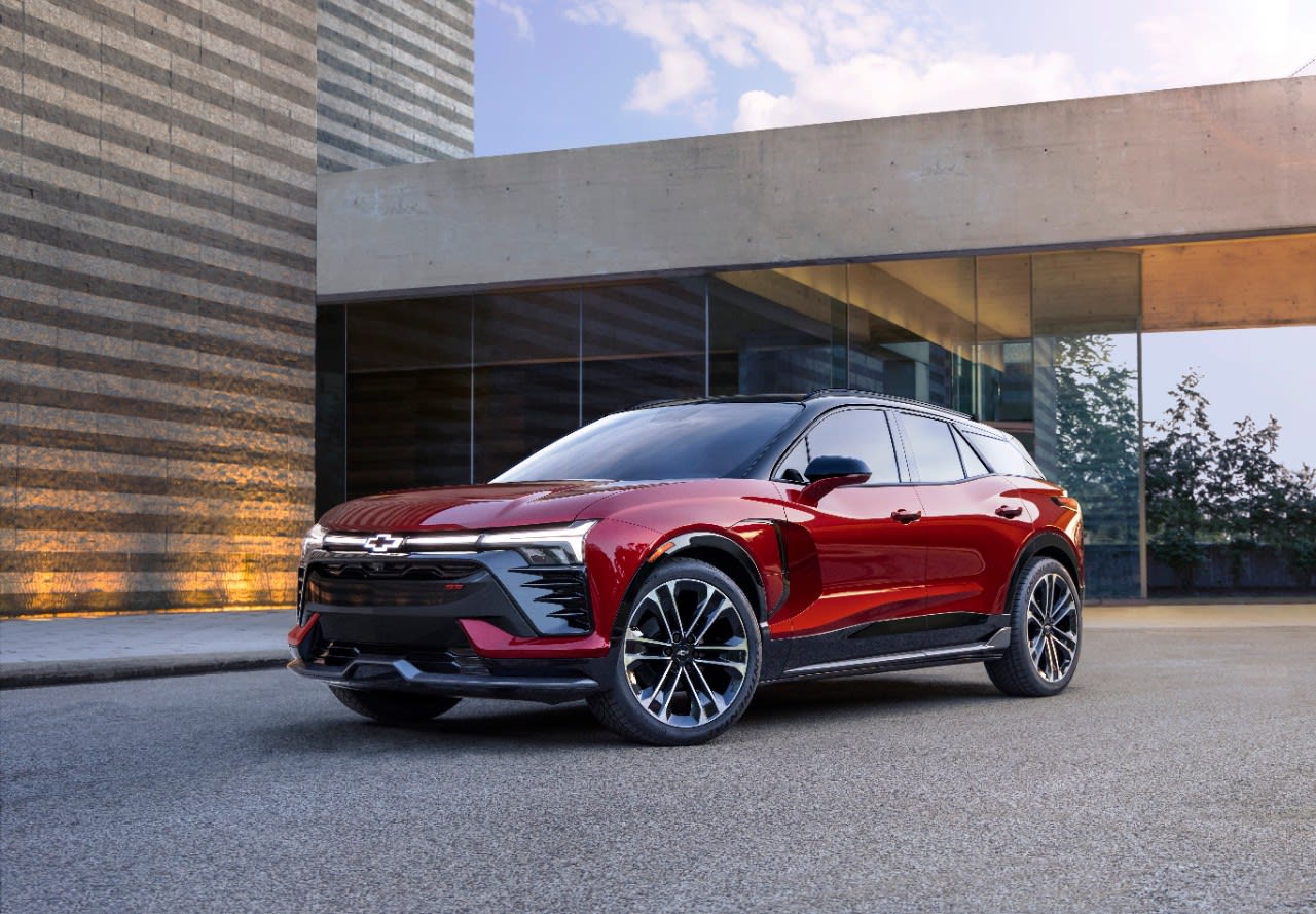 image of the left three quarters of a very red 2024 Chevrolet Blazer EV