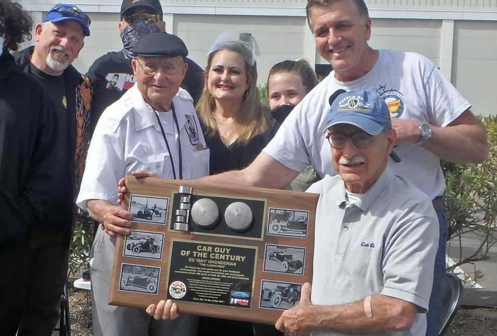 Ed Iskenderian receiving the Car Guy of the Century award in May 2021.