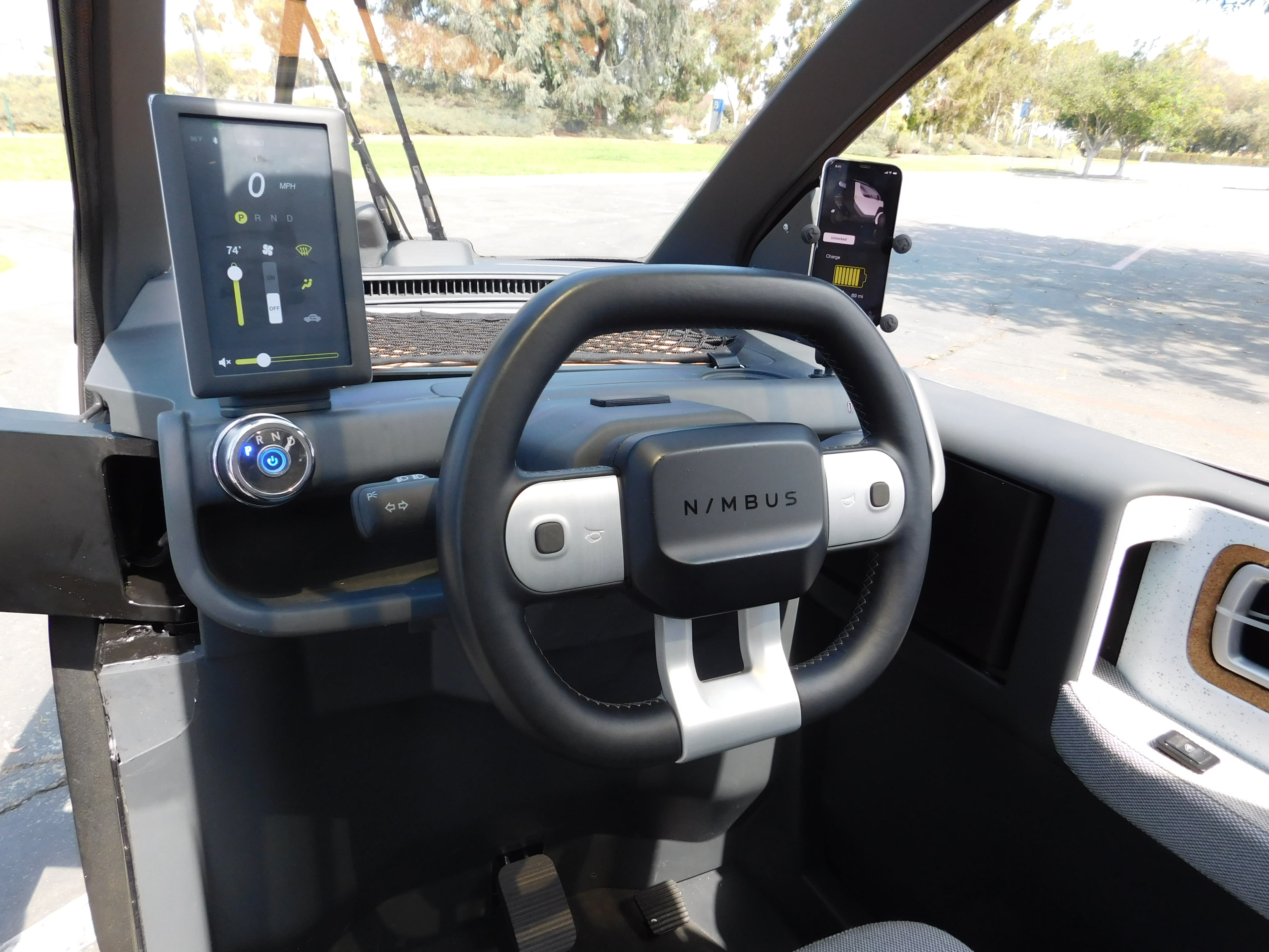 image of the interior of the Nimbus One EV, feating the cockpit layout and windscreen.