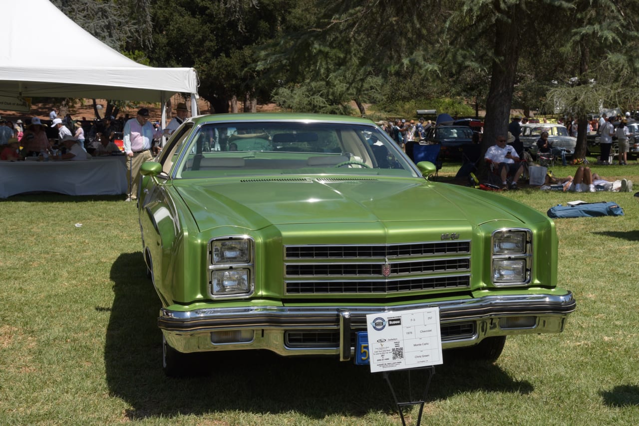 dark green classic car on display on the grass of Lacy Park during the 2022 San Marino Motor Classic car show