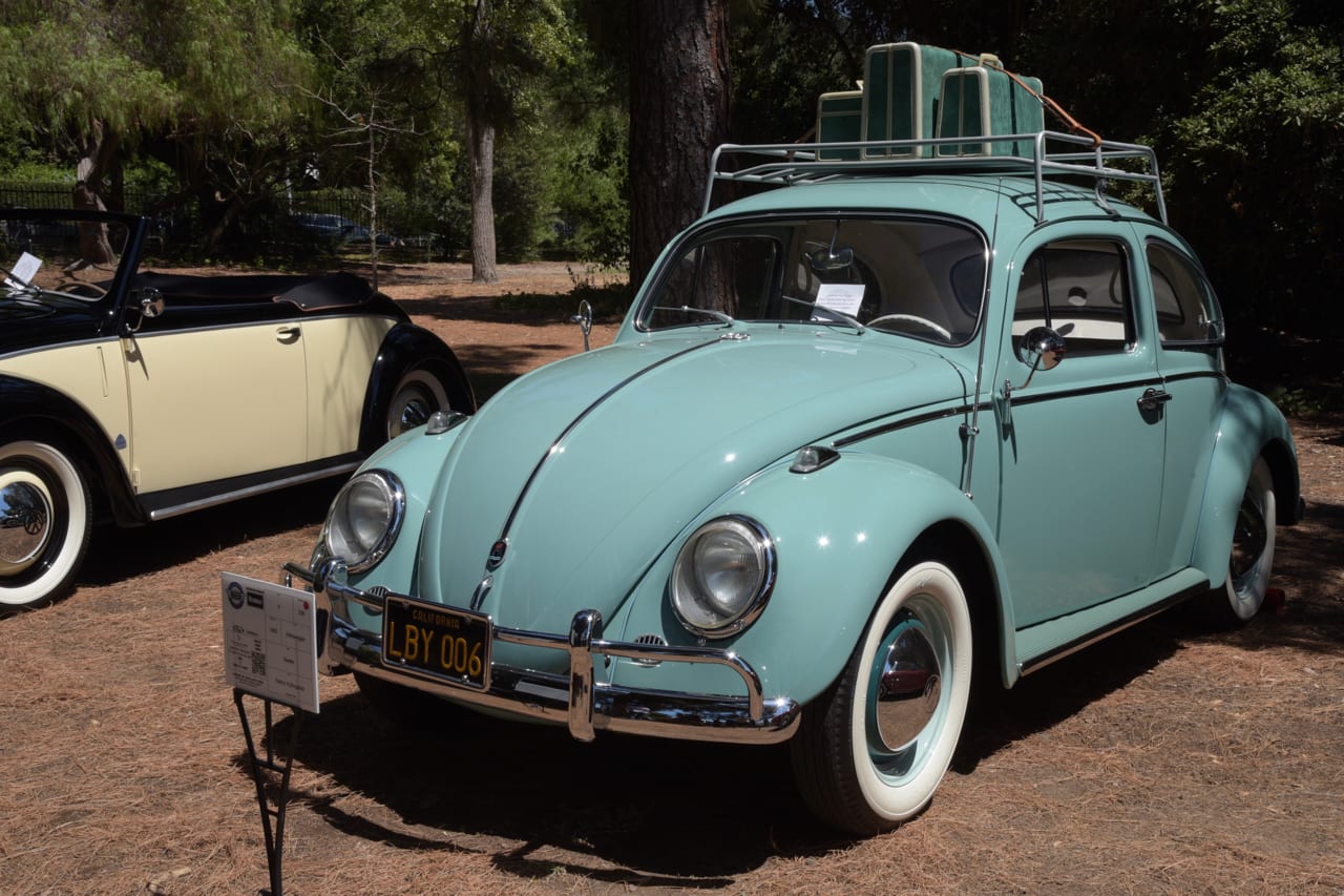 turquoise 1962 VW Beetle on display at San Marino Motor Classics 2022